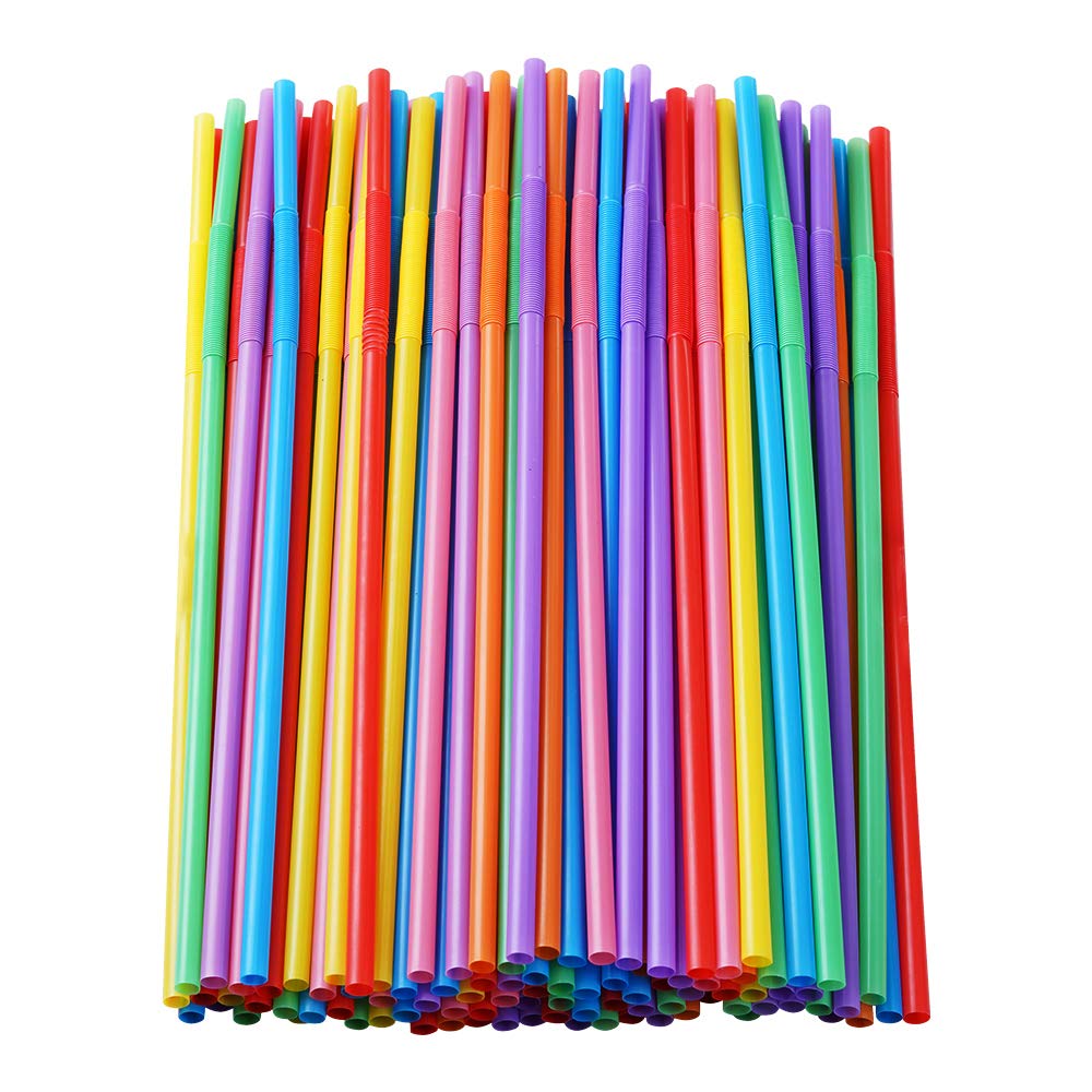 100 Pcs Colorful Plastic Long Flexible Straws.(0.23diameter and 10.2long)