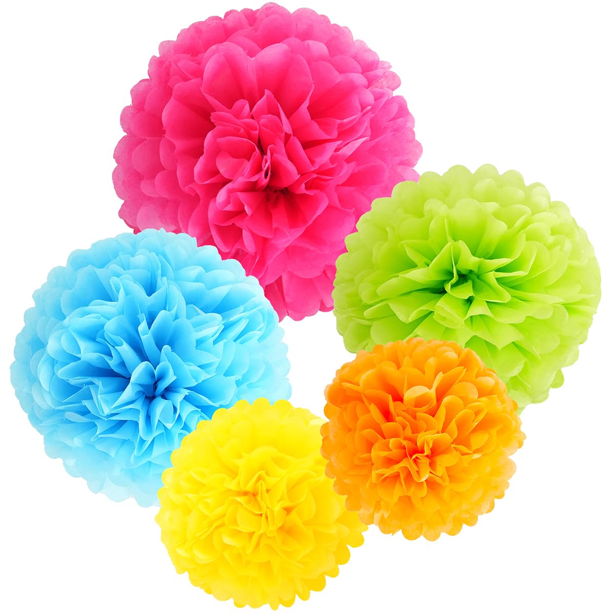 Sookoo 15 Pcs Paper Pom Poms In 14 Inch, 12 Inch, 10 Inch Assorted Rainbow Colors Paper Flowers Balls For Birthday Wedding Party