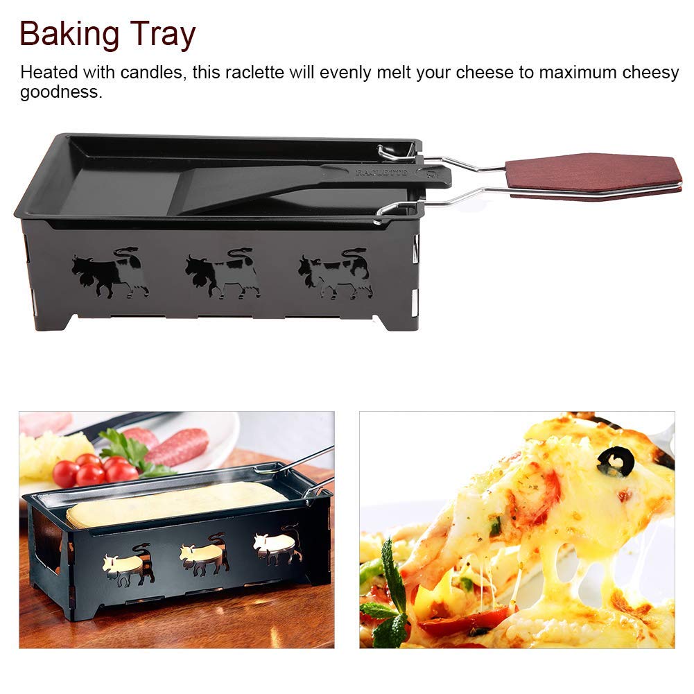 Portable Candlelight Cheese Raclette Non Stick Rotaster Baking Tray Stove Set Carbon Steel Home Kitchen Grilling Tool With Wood