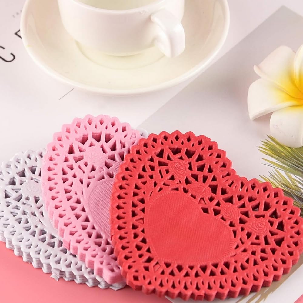 Mini Valentine Heart Paper Doilies - 100 Pack - 3.5 Inch - Home Decorations, Crafts For Kids And Fun Home Activities