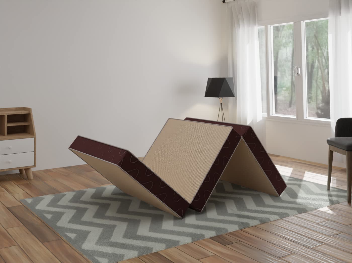 Comforto Folding Foam Mattress  Single Size (72 x 36 x 4 Inches, Beige)