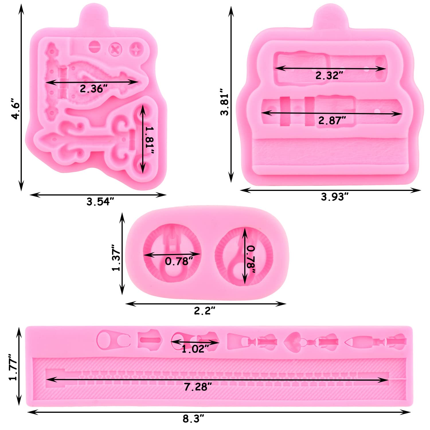Zixiang Zipper Chain Fondant Mold Belt Straps Silicone Molds Hinge Screws Mold For Cake Decorating Cupcake Topper Candy Chocolat