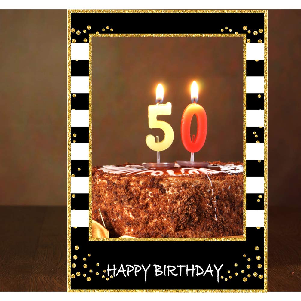 Seasons Stars Glittery 50th Birthday Photo Booth Frame - Black and Gold, Upgraded Version with Support Cardboard, 50-Inch