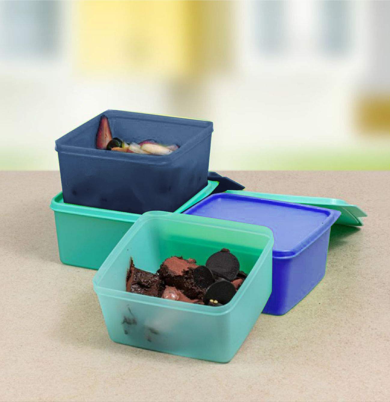 Tupperware Square Refrigerator Container Keep Tab 1.2L 4 Pc (Color May Vary)