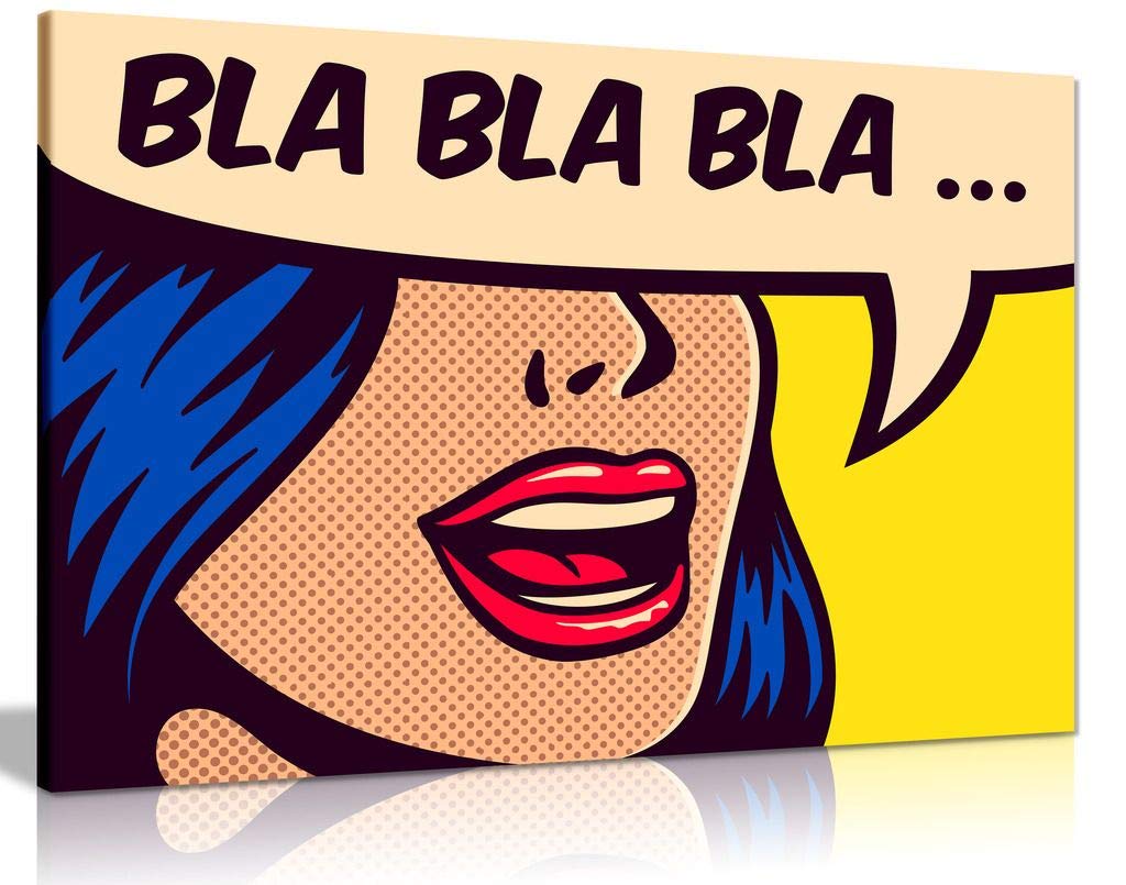Modern Pop Art Girl Bla Bla Canvas Wall Art Picture Print (24X16)