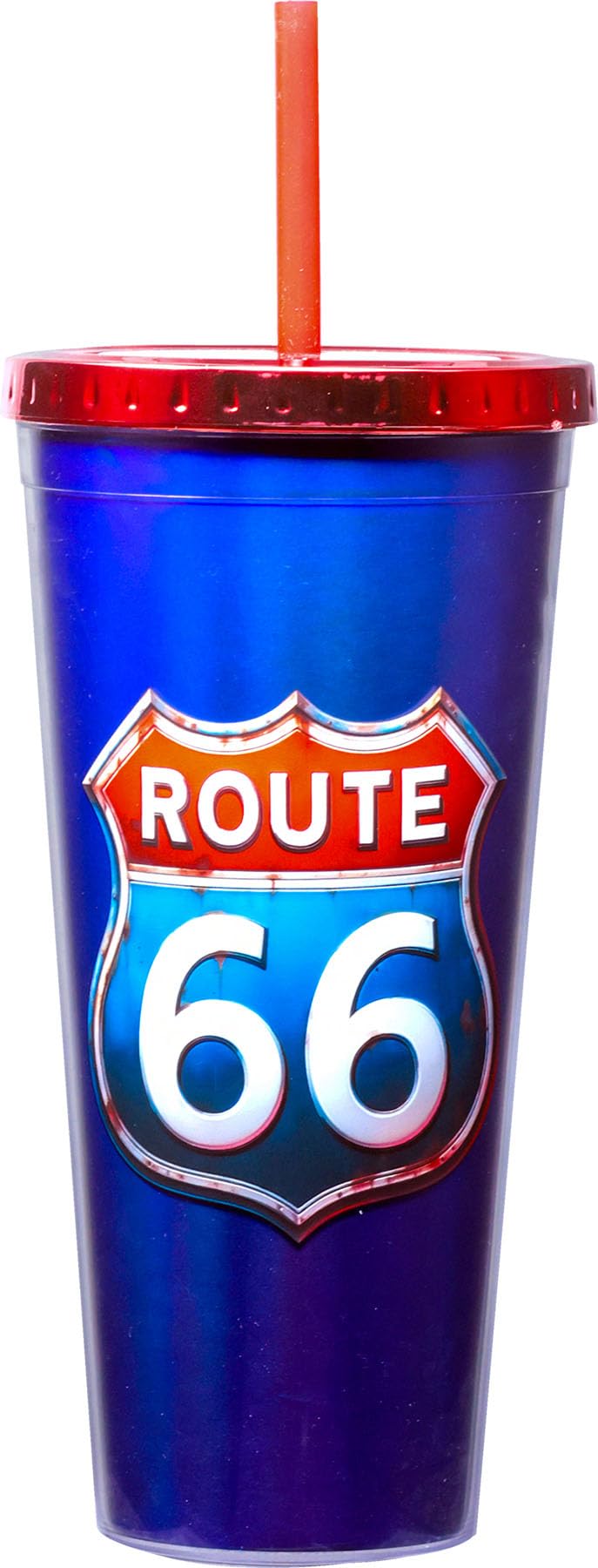 Spoontiques Route 66 Foil Cup - 20oz Acrylic Foil Cup with Straw - Metallic Locking Lid - Double Wall Insulated and BPA Free