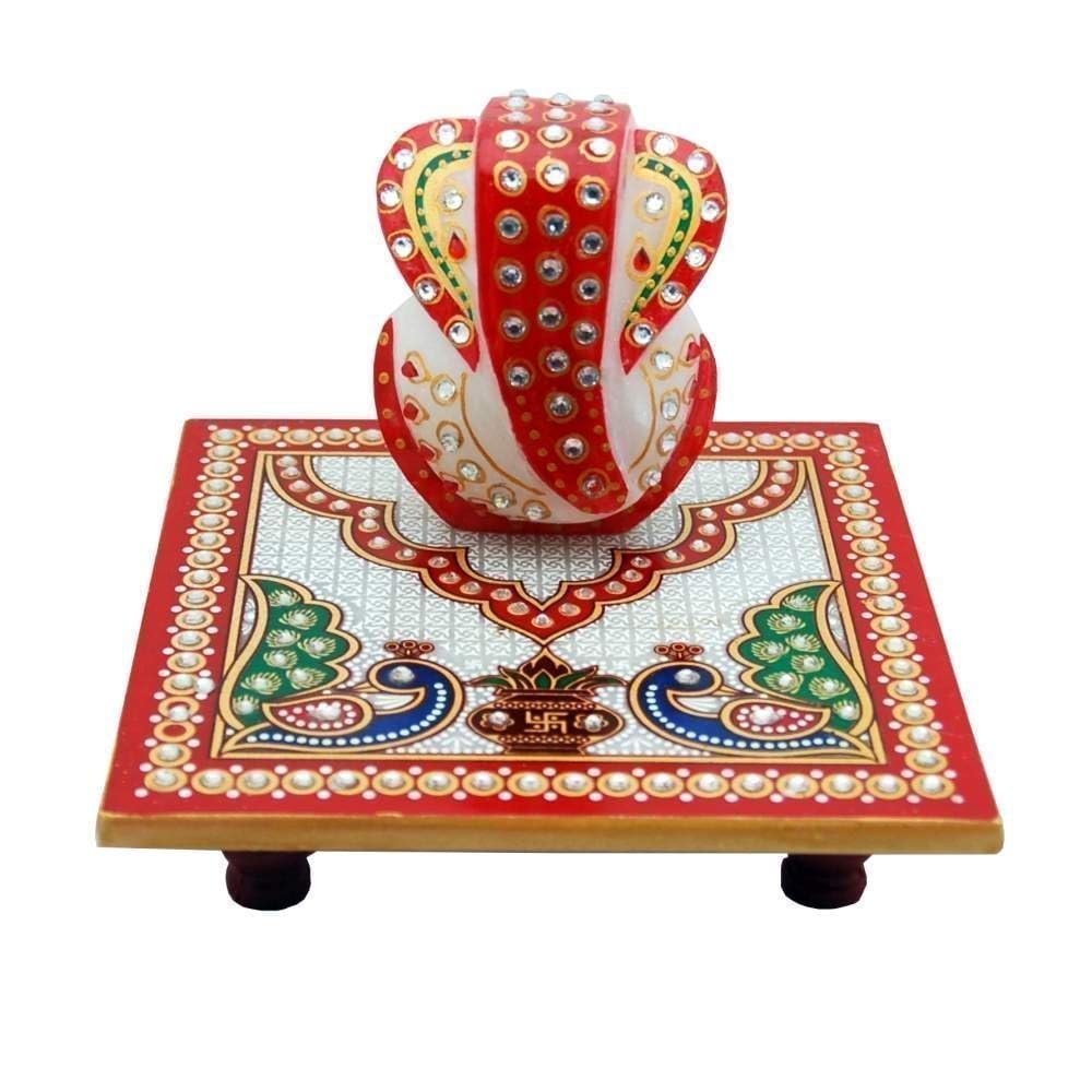 Svgg Decors Marble Chowki With Ganesh Ganesha Ganpati Murti Idol Statue Sculpture | Pooja Idols | Home Decor - Small Size (Ganes