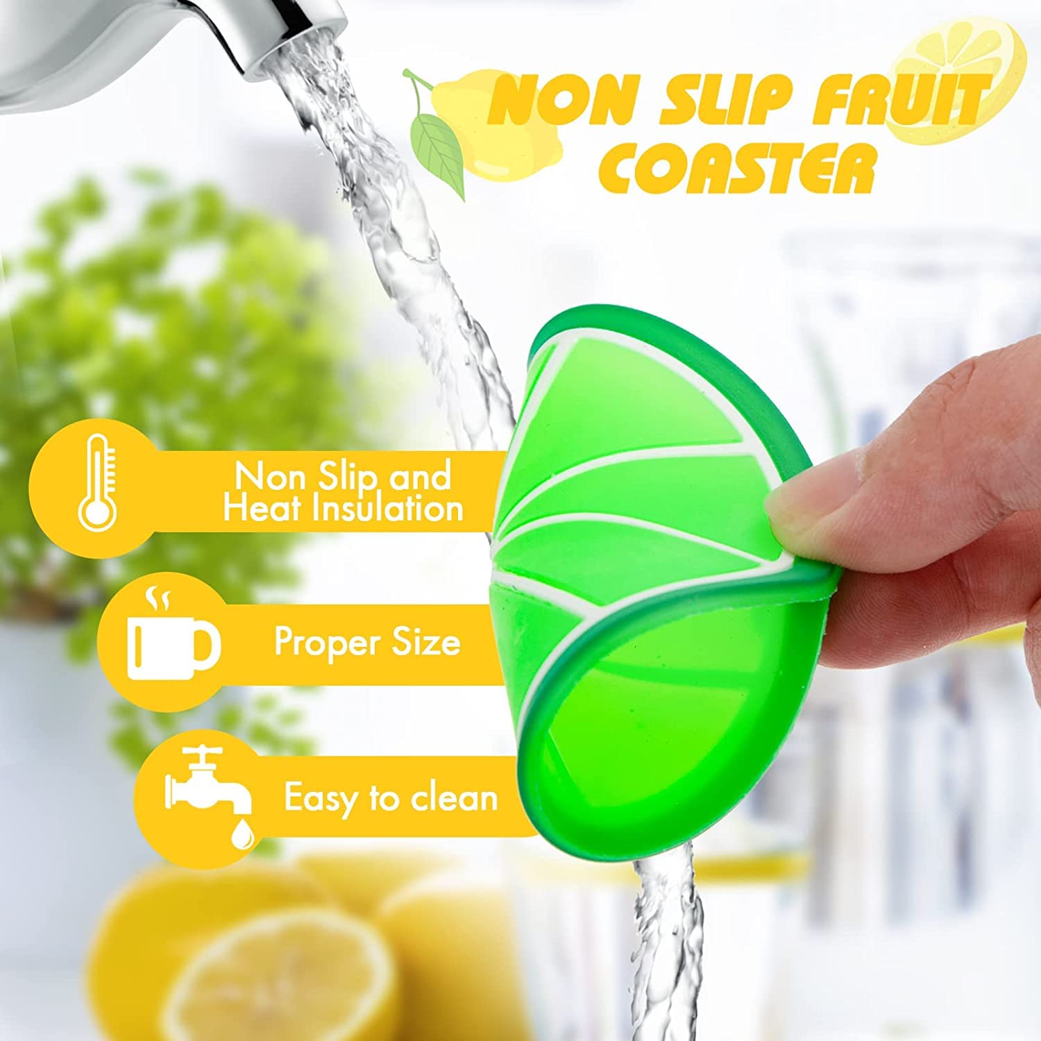 DomeStar Fruit Coaster  7PCS 3.5'' Non Slip Car Coaster Heat Insulation Colorful Unique Slice Silicone Drink Cup Mat for Drinks Prevent Furniture and Tabletop Car Decor