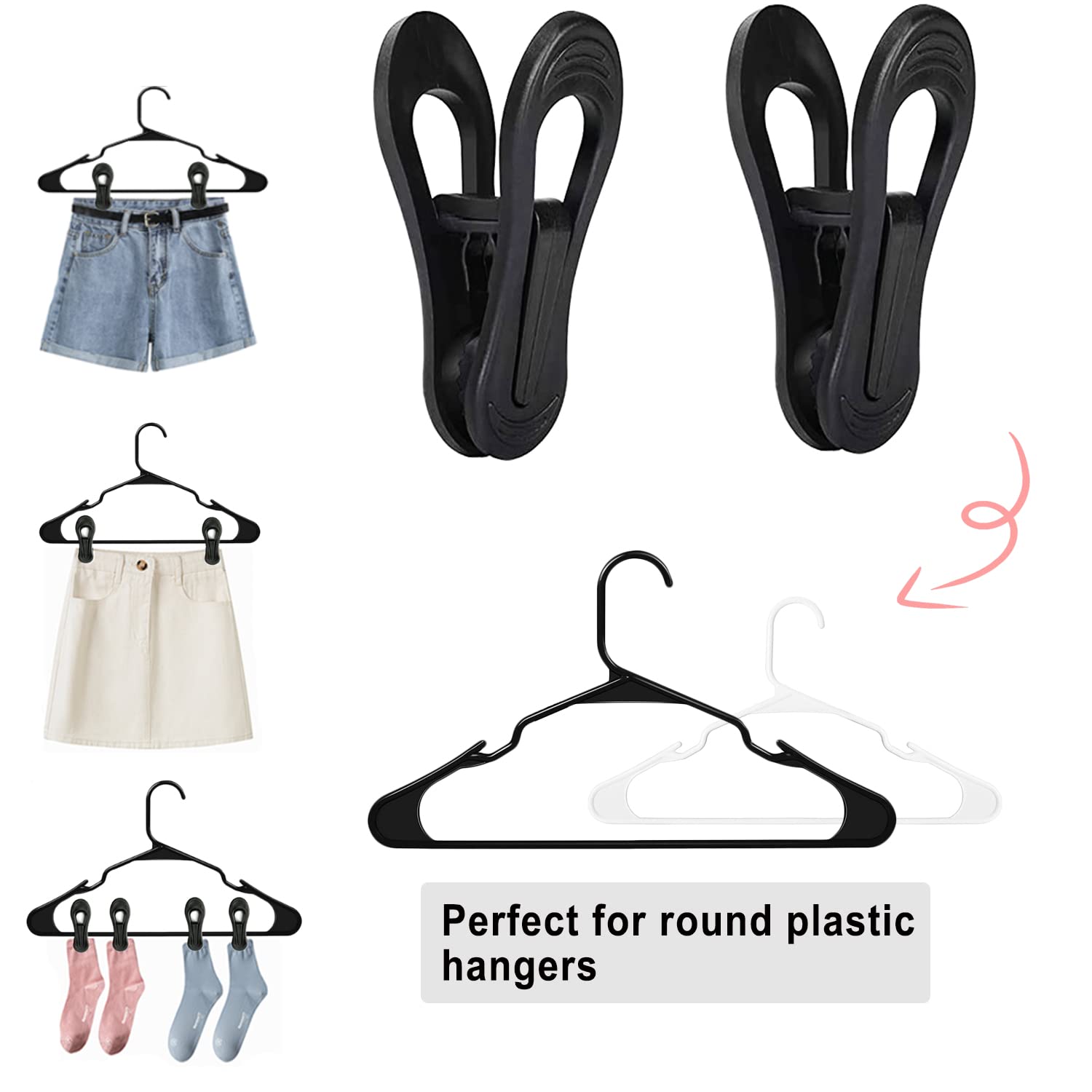 Tofiigrem Black Hanger Clips 60 Pack, Multi-Purpose Plastic Hangers Clips Perfect For Plastic Clothes Hangers, Finger Clips For