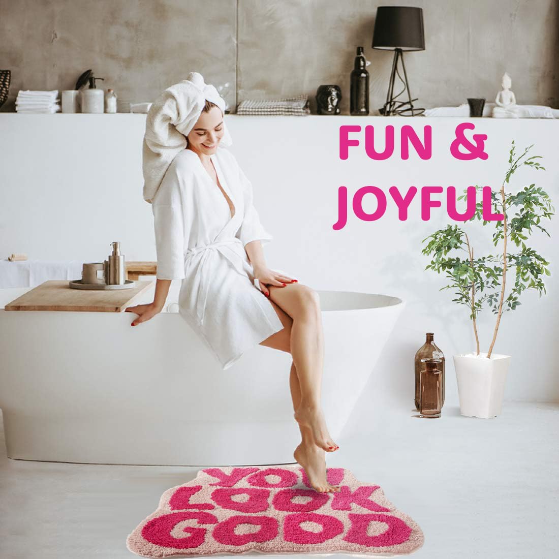 Dyefury ?????????? ????'' ?? ????'' You Look Good Bath Mat Pink,Cute Bathroom Rugs For Girls Fun Funny Funky Rug Bedroom Pink Pr