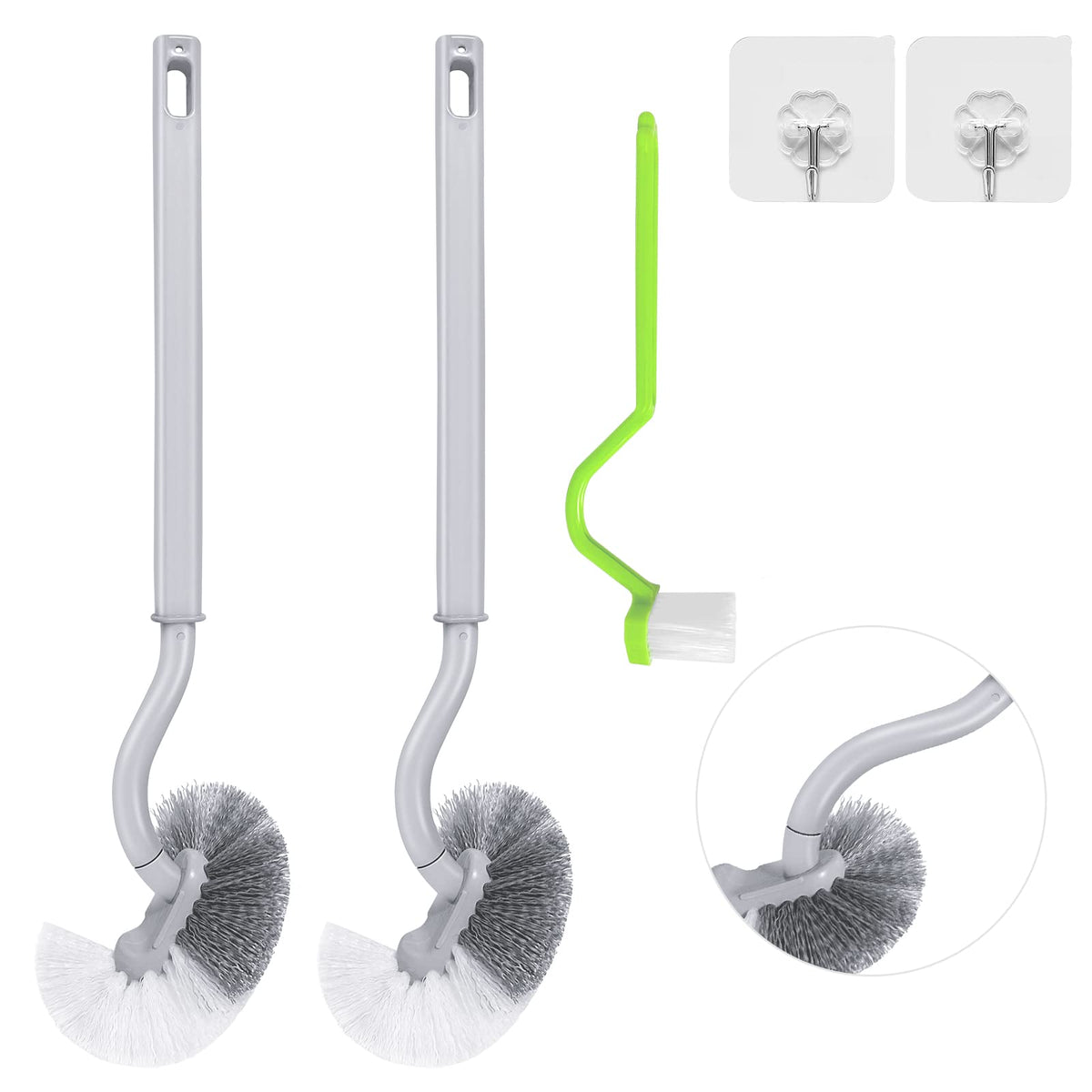 Wobevb 2Pcs Curved Toilet Bowl Brush Without Hooks, Green