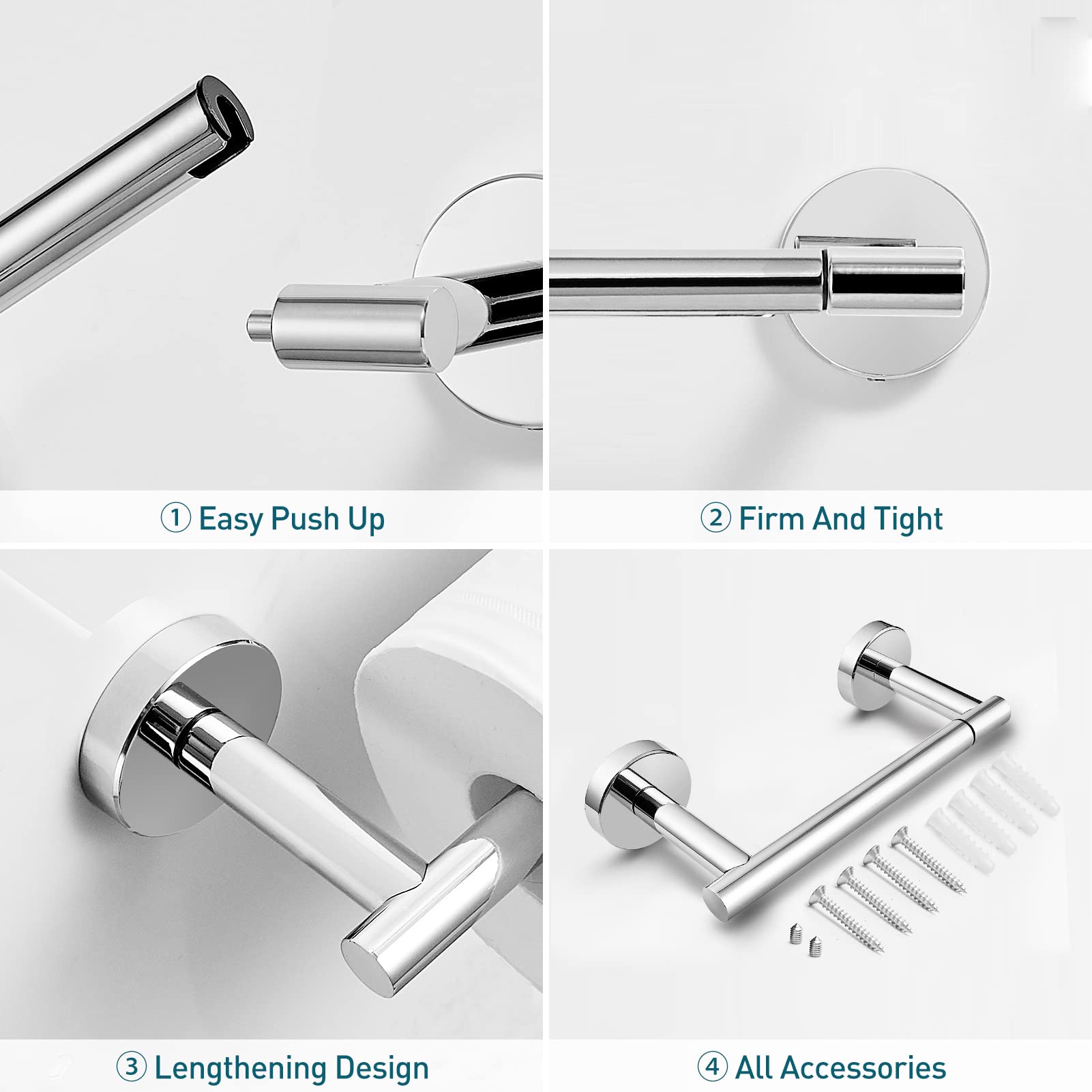 POKIM Chrome Toilet Paper Holder - Polished Metal Bathroom Flexible Pivot Tissue Roll Holder on Wall Mounted  Sturdy SUS 304 Stainless Steel Toilet TP Large Mega Roll Holder Modern Silver