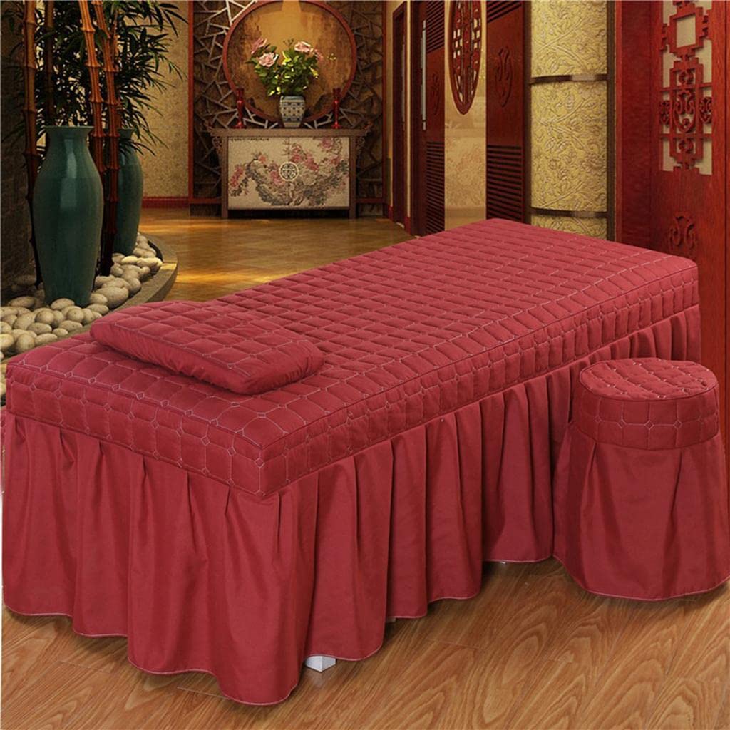 Calandis Spa Massage Table Linen Set Bed Skirt Pillow Case Stool Cover RedS | Sheets & Pillowcases | Bedding