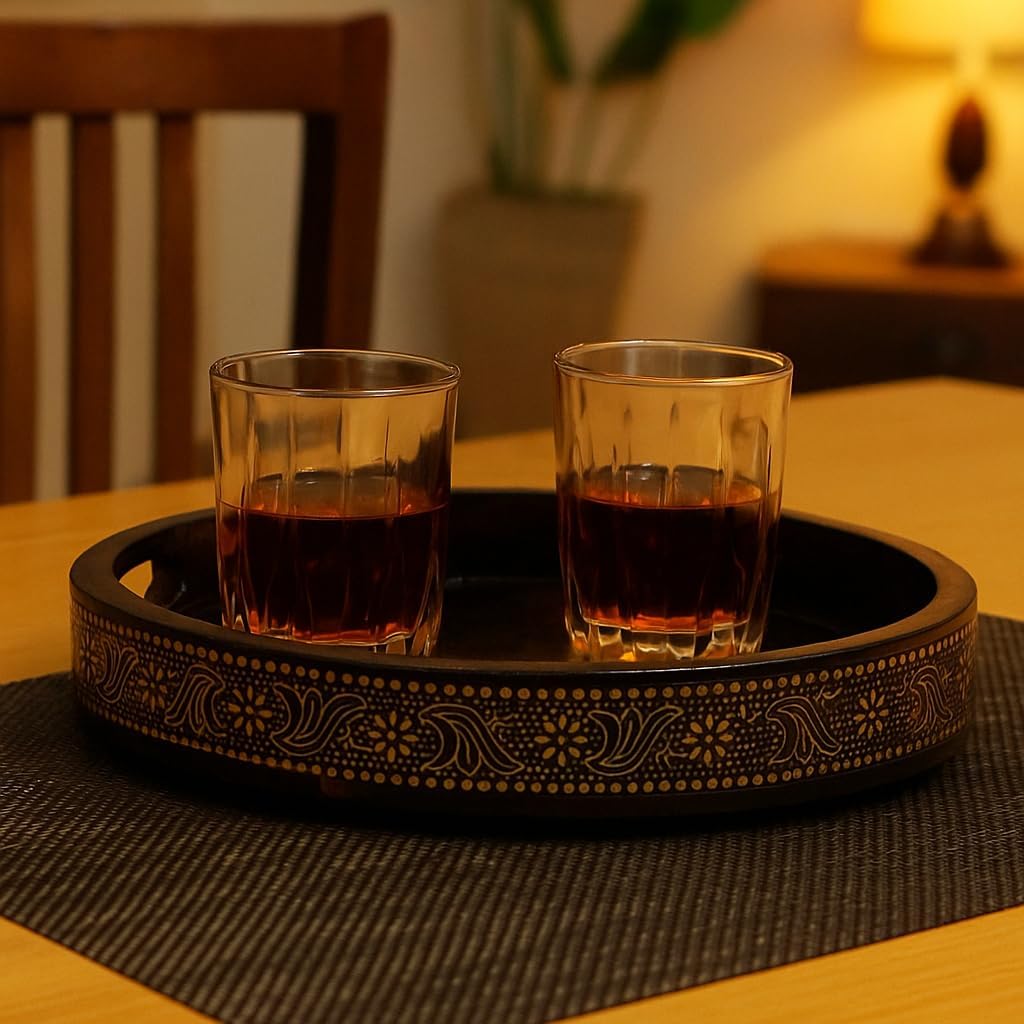 Woodence Wood Decorative Tray Round: Side Design Bed Tray For Coffee Table Resin Wooden Trays Decor Farmhouse Kitchen Counter Ci