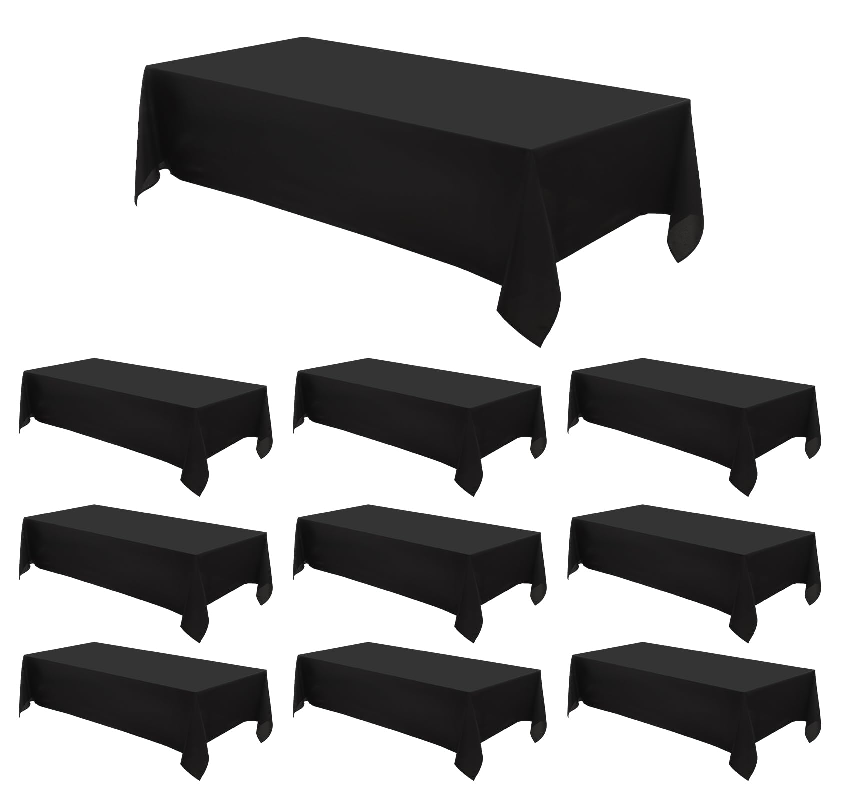 Aocoz Rectangle Tablecloths 90x132 Inch 10 Pack Black Tablecloth for 6ft Washable Decorative Linen Polyester Table Cloths for 8f
