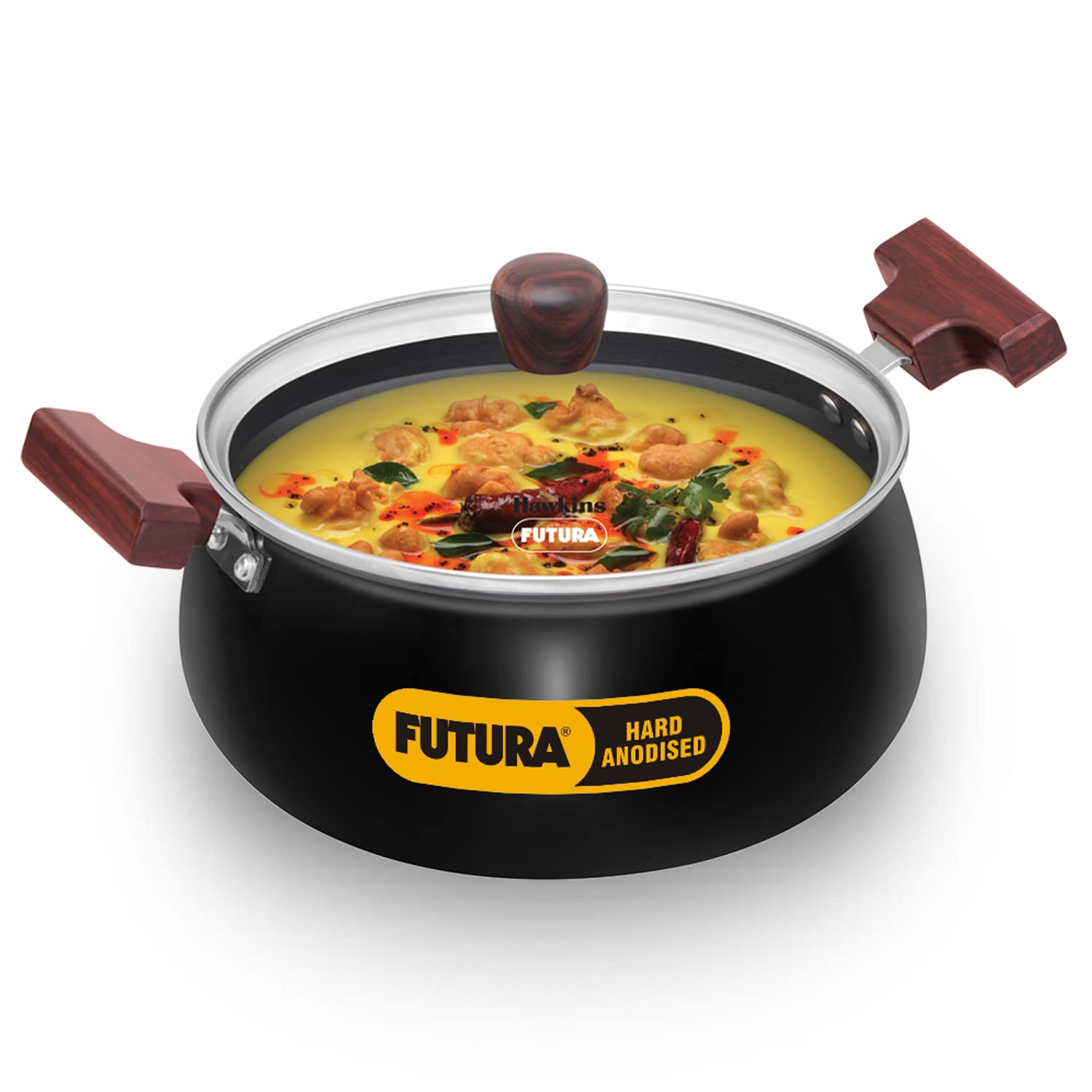 Hawkins Futura 3 Litre Cook N Serve Handi, Hard Anodised Biryani Handi With Glass Lid, Induction Saucepan, Sauce Pan, Black (Iac