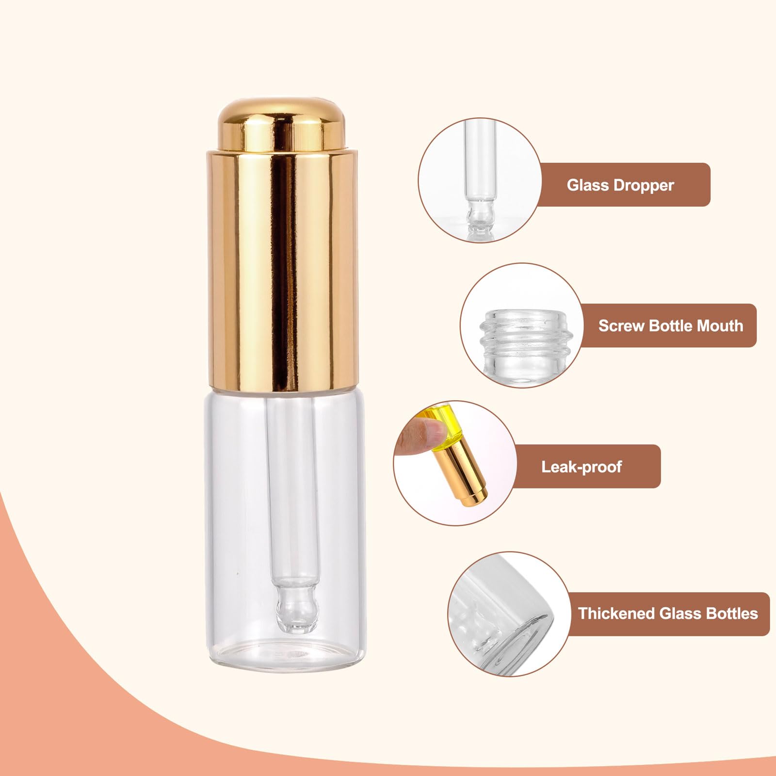Ellbest 8Pcs 10Ml Clear Press Dropper Bottles, Empty Refillable Essential Oil Bottles Container Perfume Cosmetic Bottle Travel P