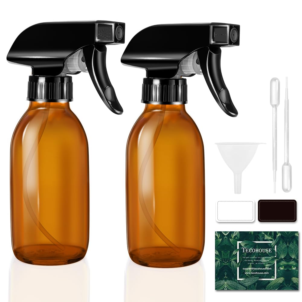 Tecohouse Glass Spray Bottles 4 Oz, Amber Empty Spray Bottle For Essential Oils, Small Glass Bottles For Cleaning Solutions, Pla