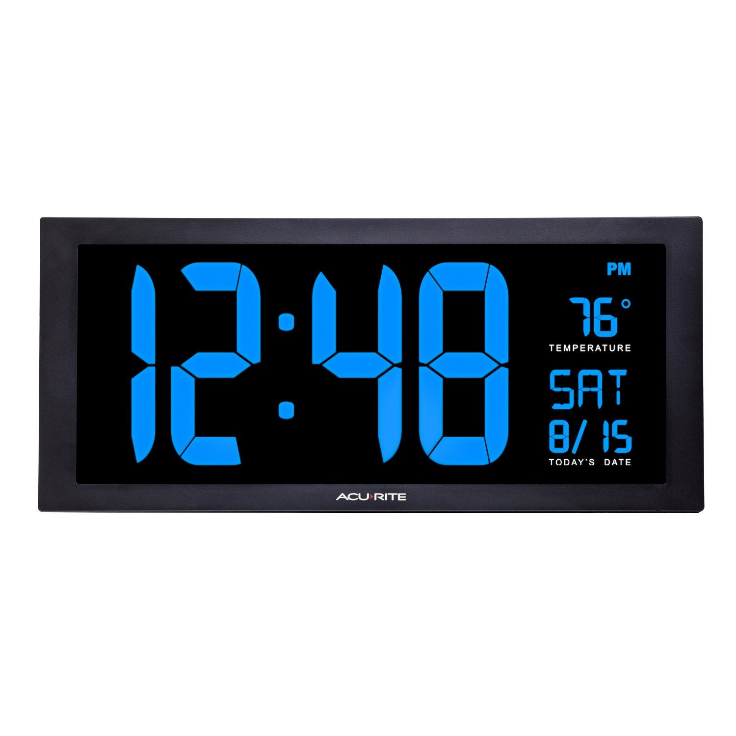 AcuRite 76100M Oversized LED Clock with Indoor Temperature, Date and Fold-Out Stand 18-Inch Blue