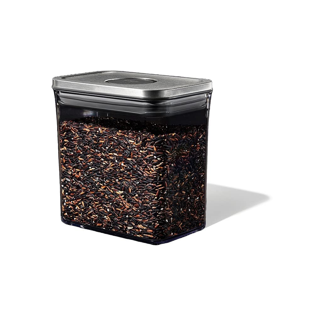 Oxo Steel Pop Container Short Rectangle- 1.7 Qt For Brown Sugar, Dried Beans And More,Grey