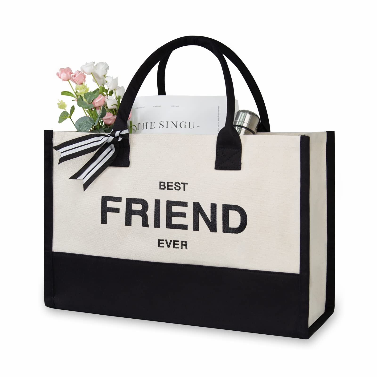 Topdesign Embroidery Canvas Tote Bag For Women, Friendship Gifts For Best Friend, Sister, Friend Appreciation Birthday Gifts, Pe