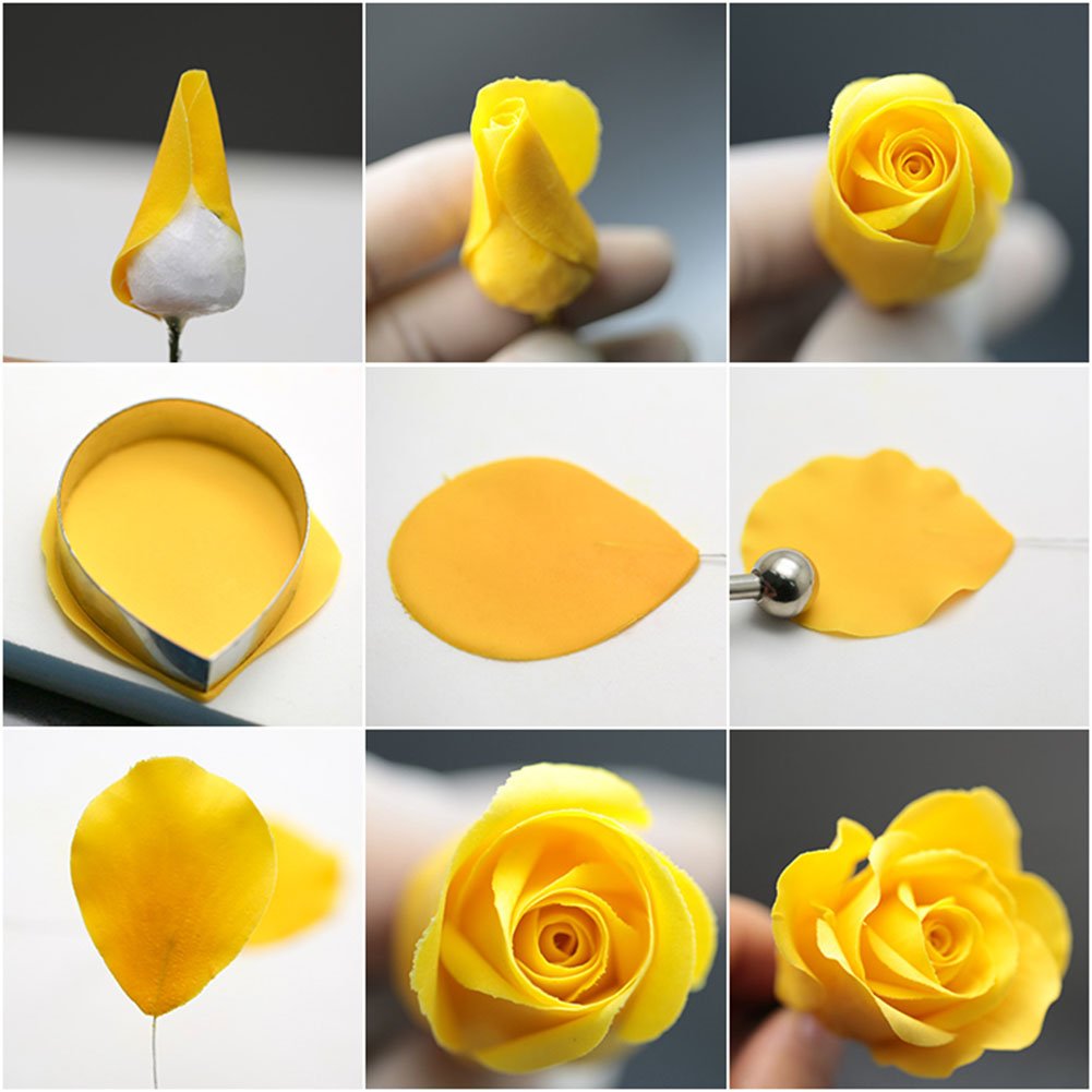 10 Pcs Austin Rose Cutter Set And 2 Pcs Rose Petals Shape Silicone Fondant Mold Veining Petal Sugar Flower Making Tool Cake Deco