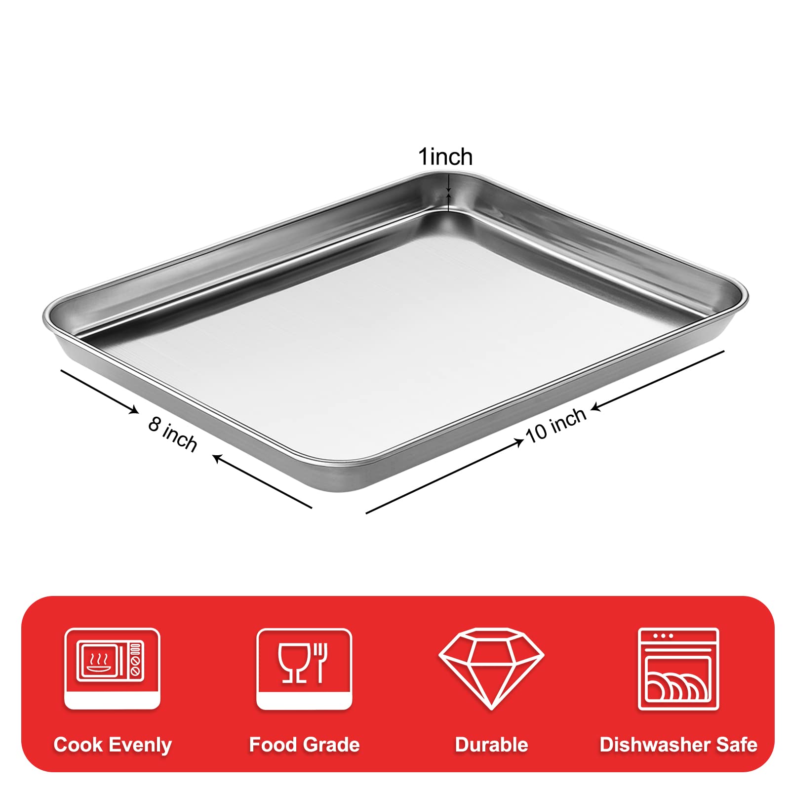 Baking Sheets For Oven, Zacfton Stainless Steel Cookie Sheet Baking Pan Toaster Oven Tray 10.5 X 8 X 1 Inch, Easy Clean & Non-St
