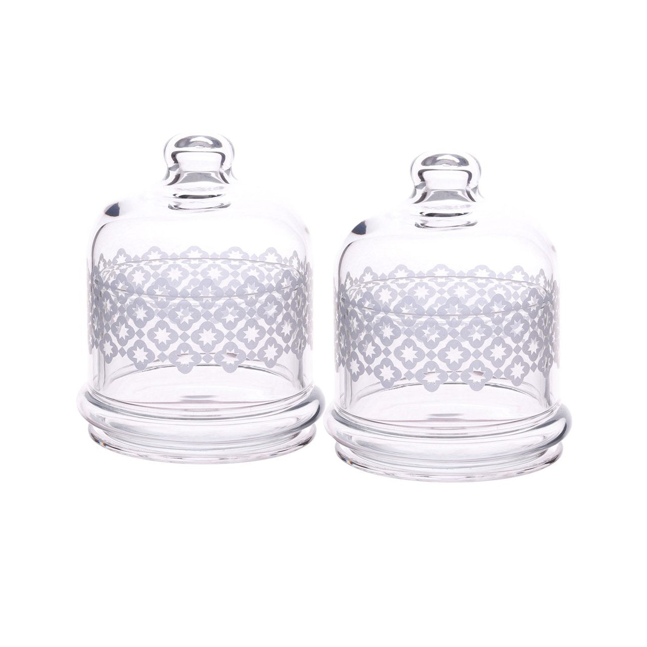Incrizma Glassware  Imported Food Container With Printed Dome , 220 Ml ,Set Of 2