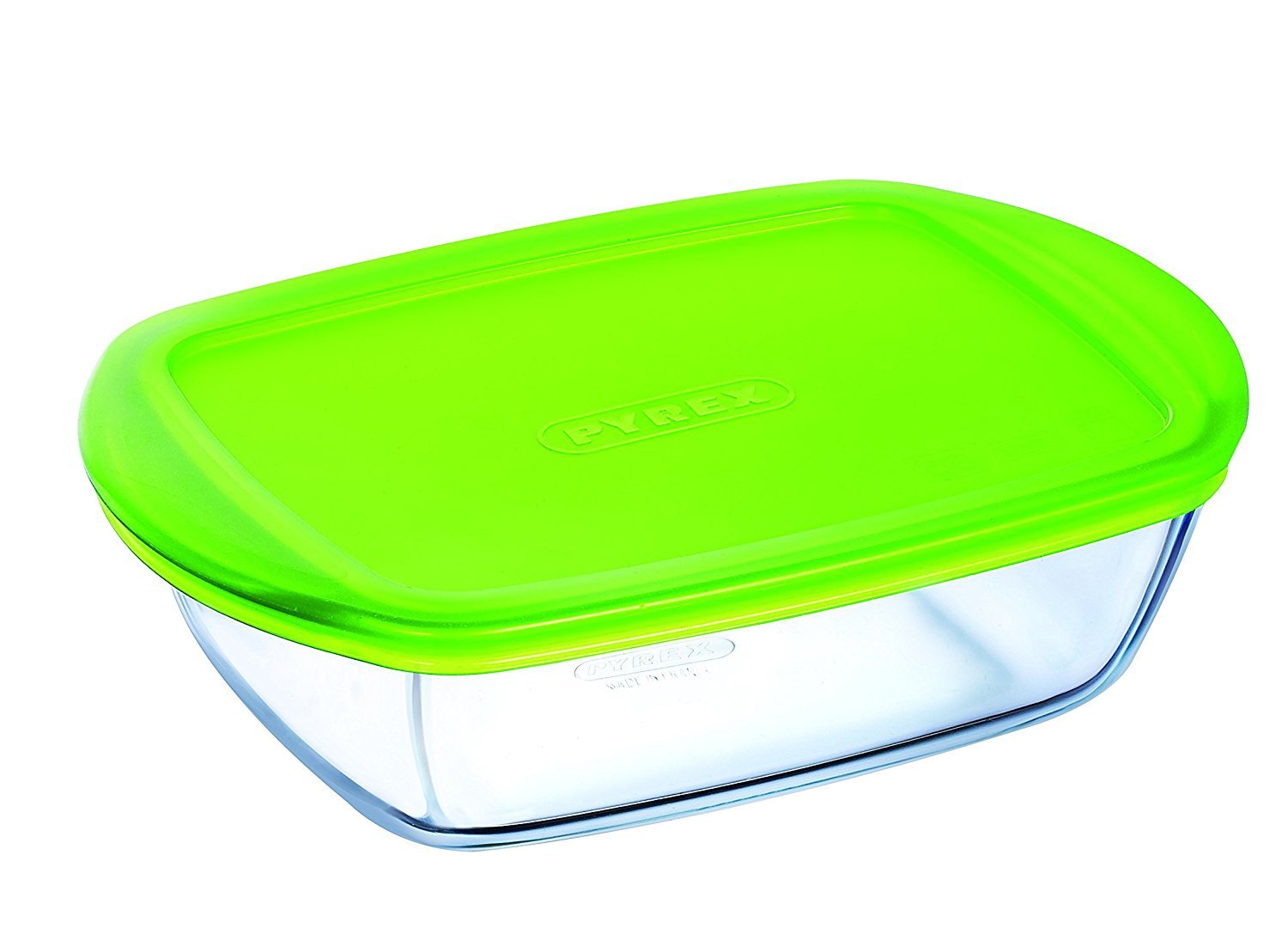 Pyrex Transparent Rectangular Dish With Lid, 1,1L, green