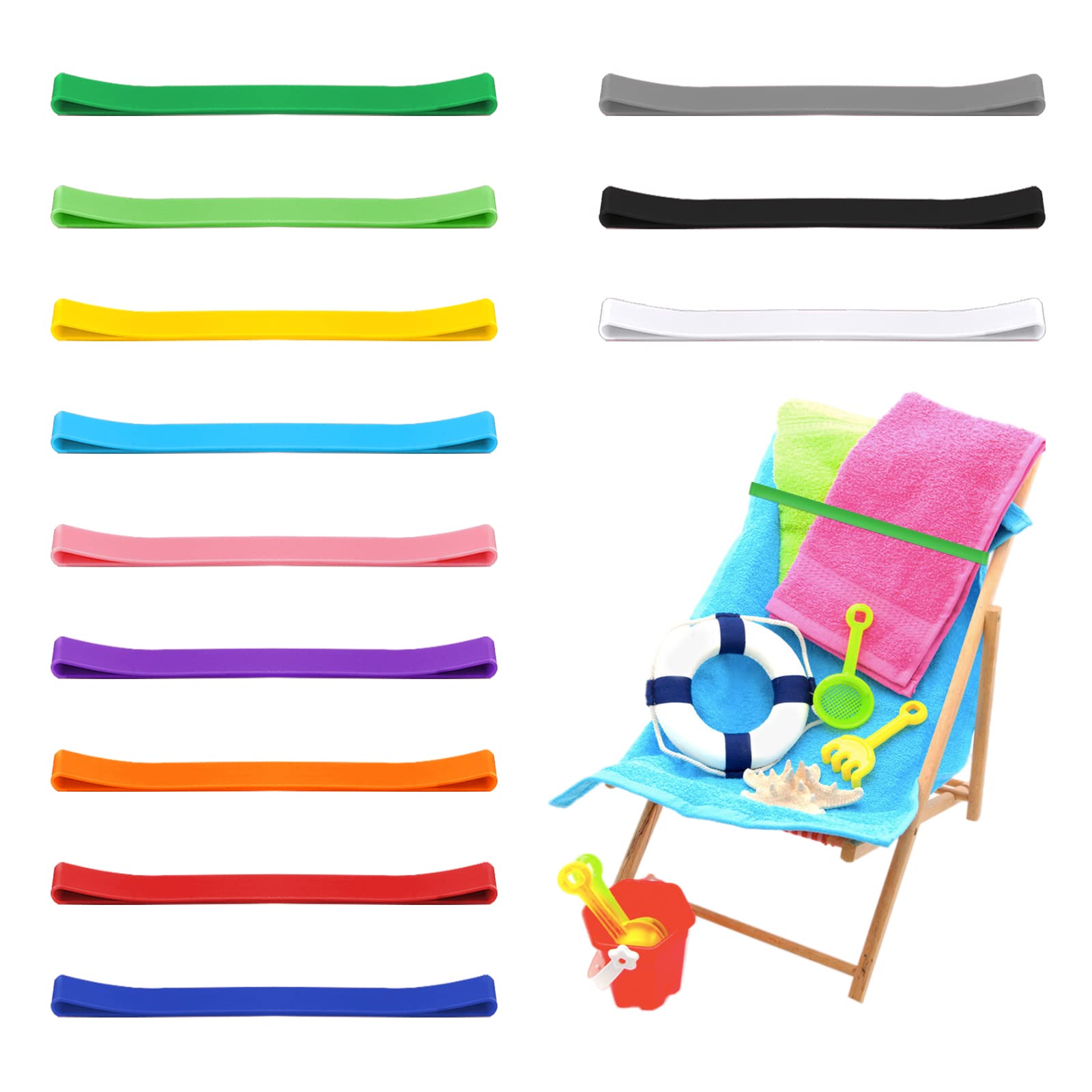 Kinbom 12 Pcs Beach Towel Bands, Rubber Elastic Beach Towel Holder Beach Accessories, A New Alternative For Beach Chair Clips, M