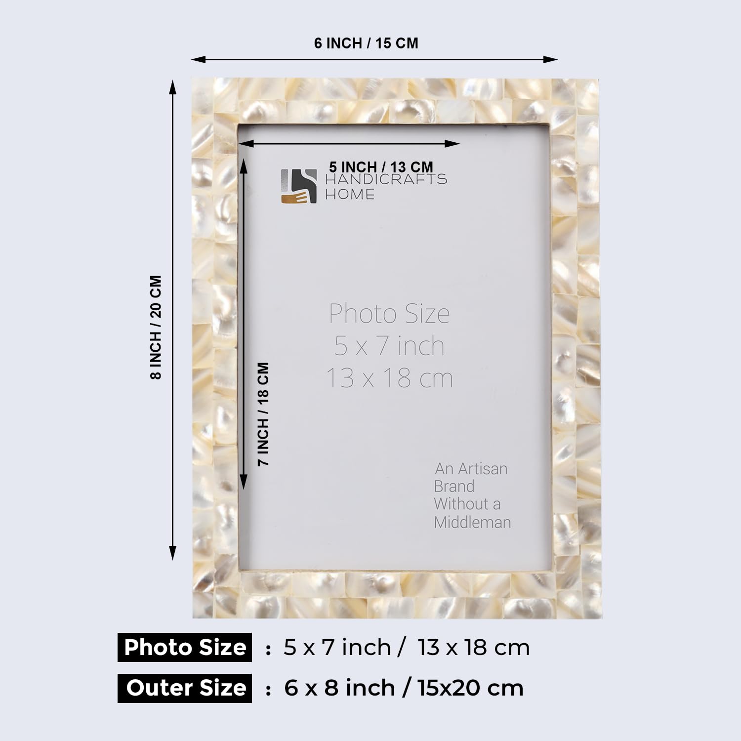 Handicrafts Home 5x7 Picture Frames Pack of 2 - Mother of Pearl Collection Handcrafted Photo Frames, Perfect for Wall & Tabletop