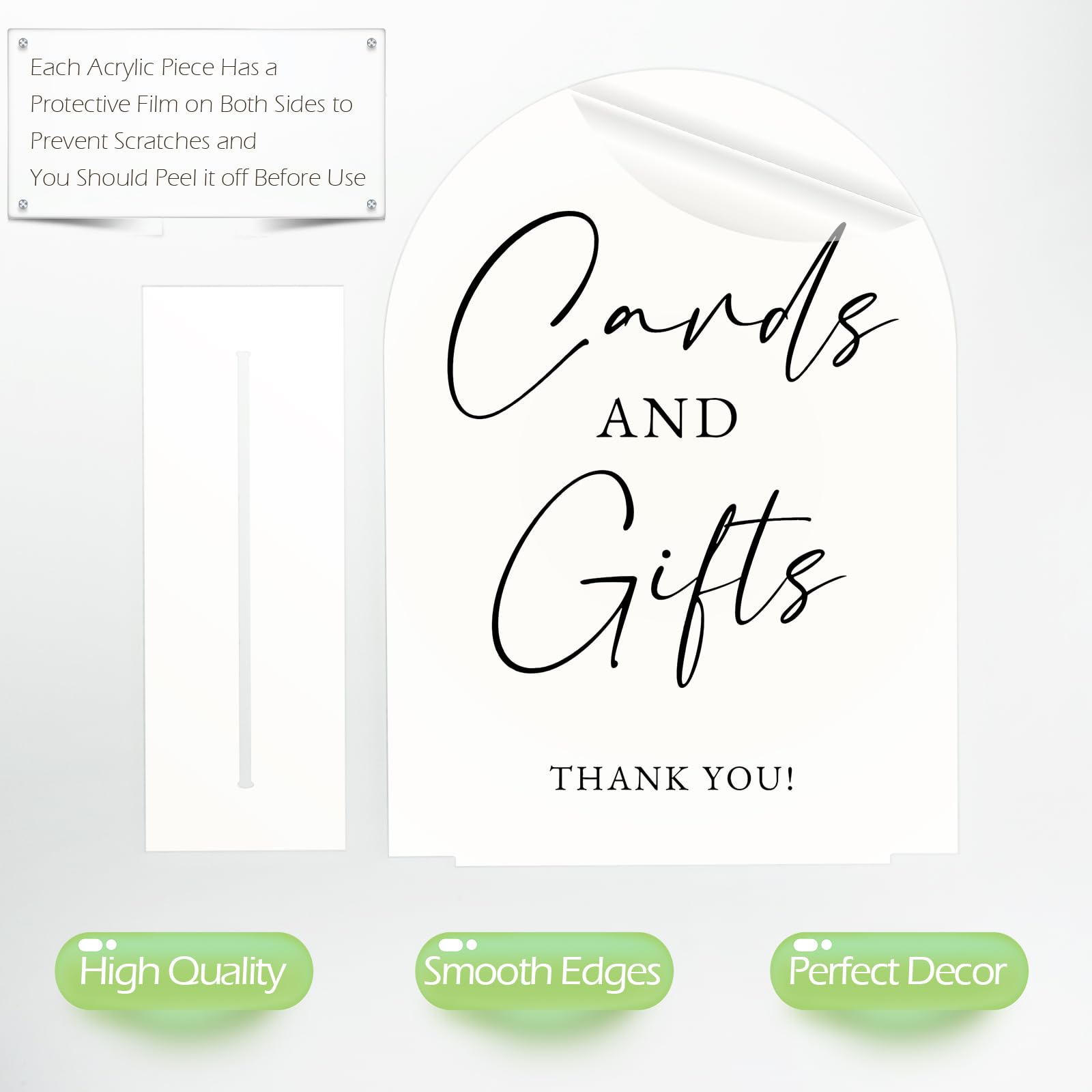 White Arch Acrylic Wedding Sign- 8x10 Cards and Gifts Sign and Base,1/8 Thick | Modern Calligraphy Arched Acrylic Table Sign for
