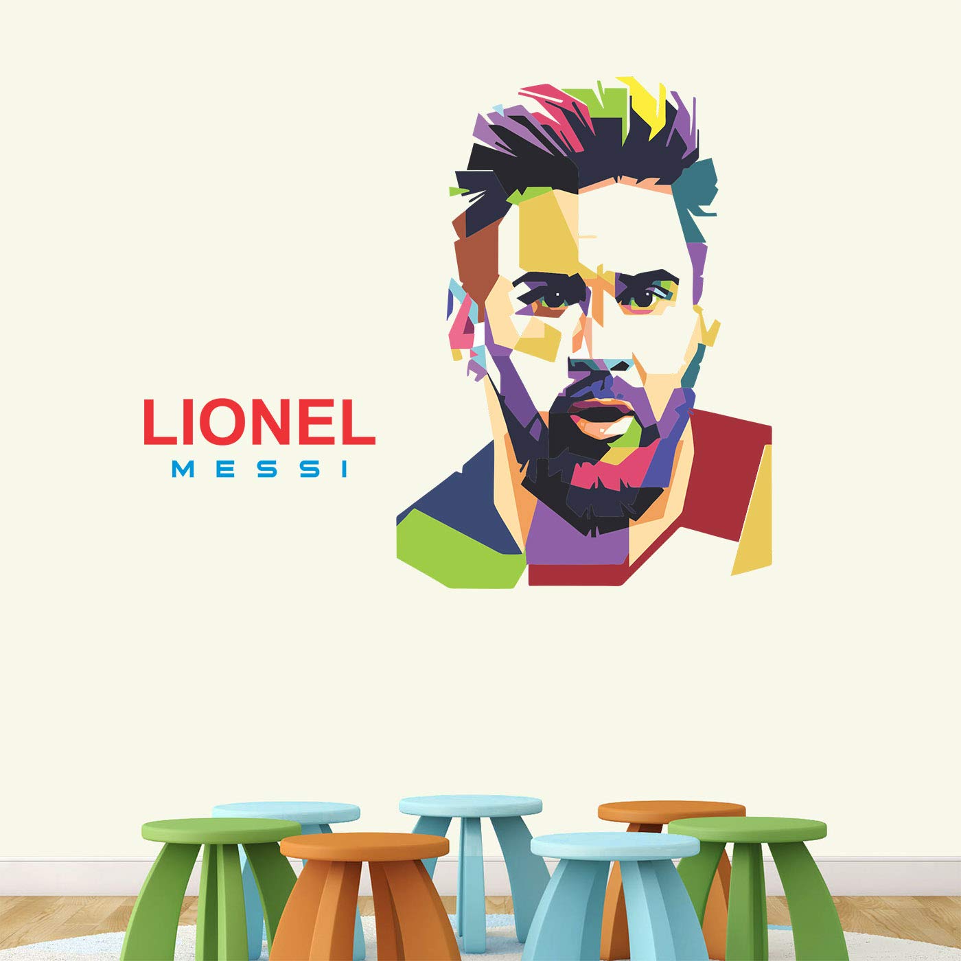 Stickme 'Lionel Messi - Football - Sports - Inspiration - Colorful - Warp - Art - Creative Wall Sticker ' -Sm587 (Multi Colour,