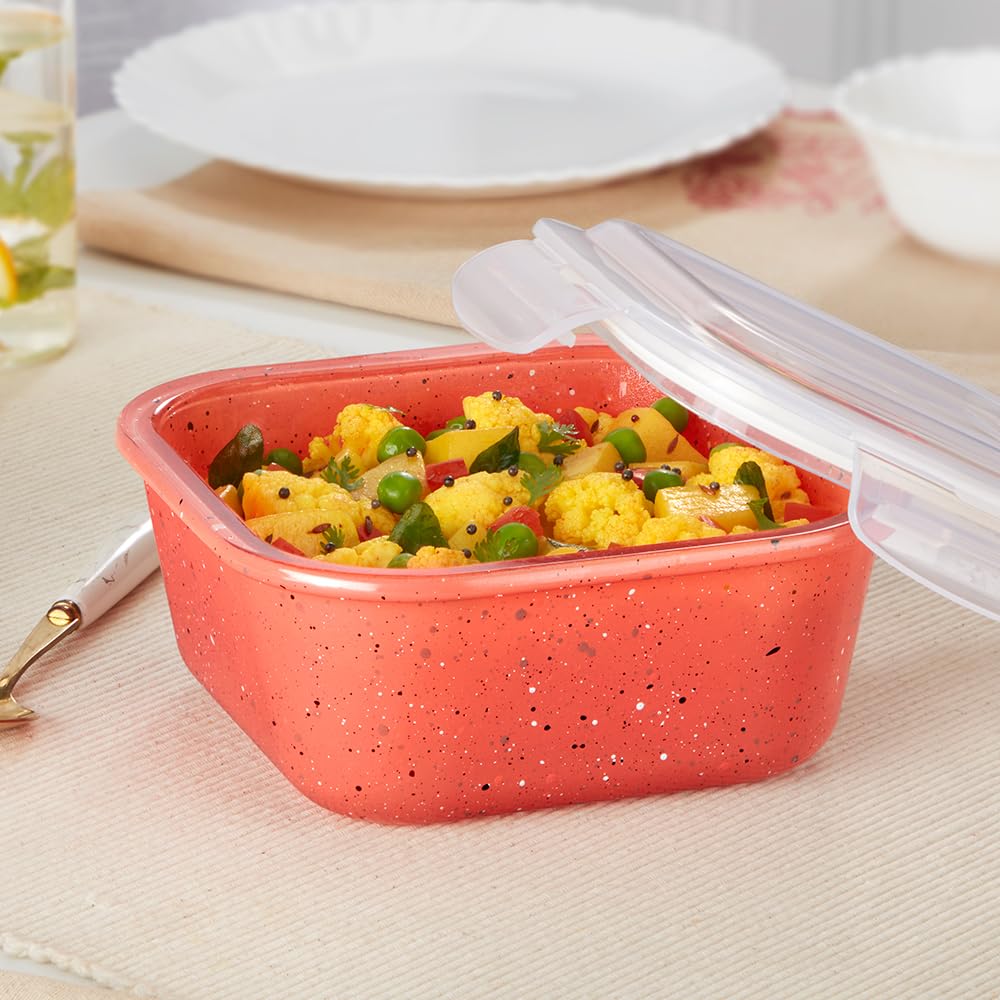 Borosil 800 Ml Kube Pink Food Storage Container With Air Tight Lid | Square Shape Borosilicate Glass Organiser | Microwave & Dis