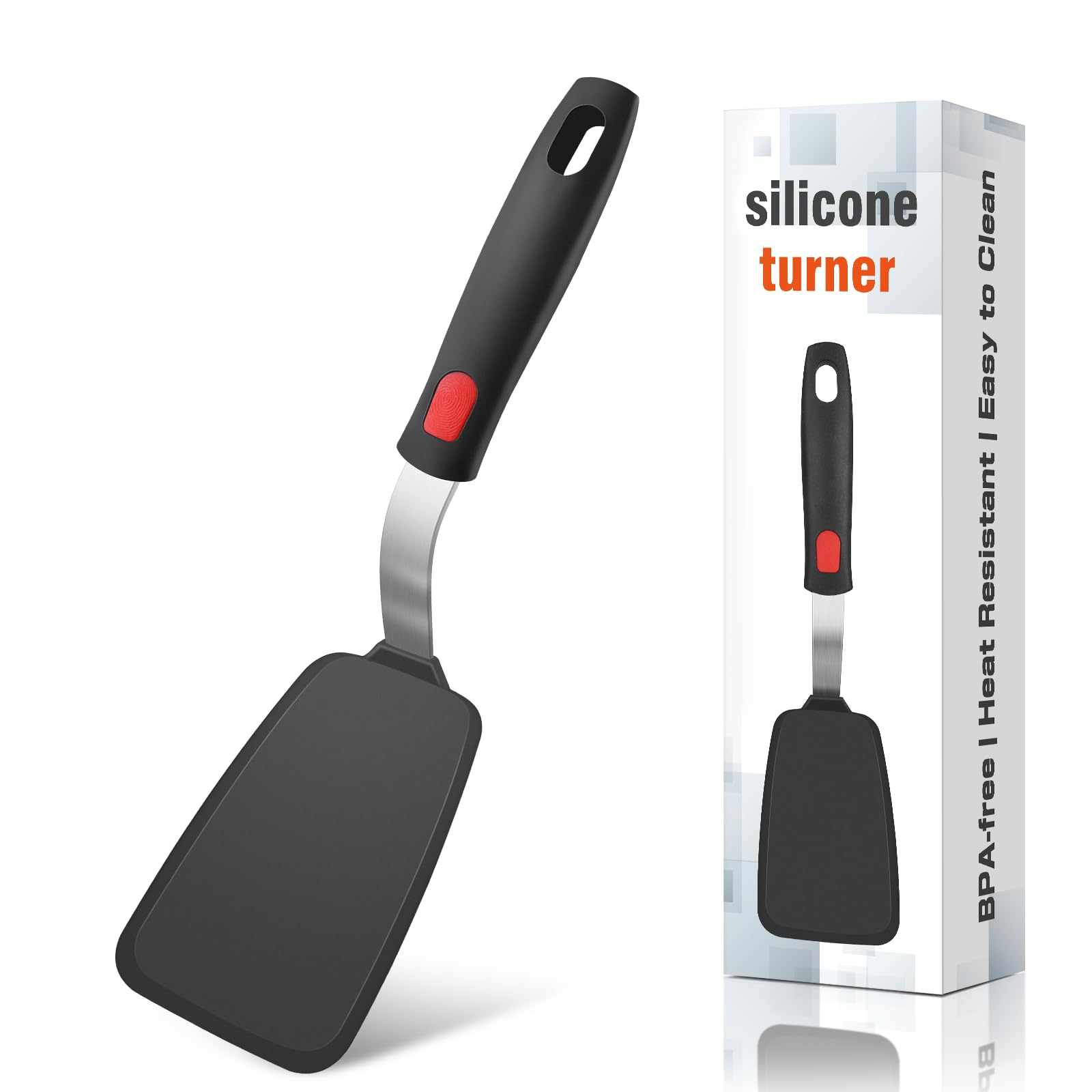 Flexible Silicone Spatula Turner, Heat Resistant Silicone Turner for NonStick Cookware, BPAFree Food Grade Kitchen Spatula Ute