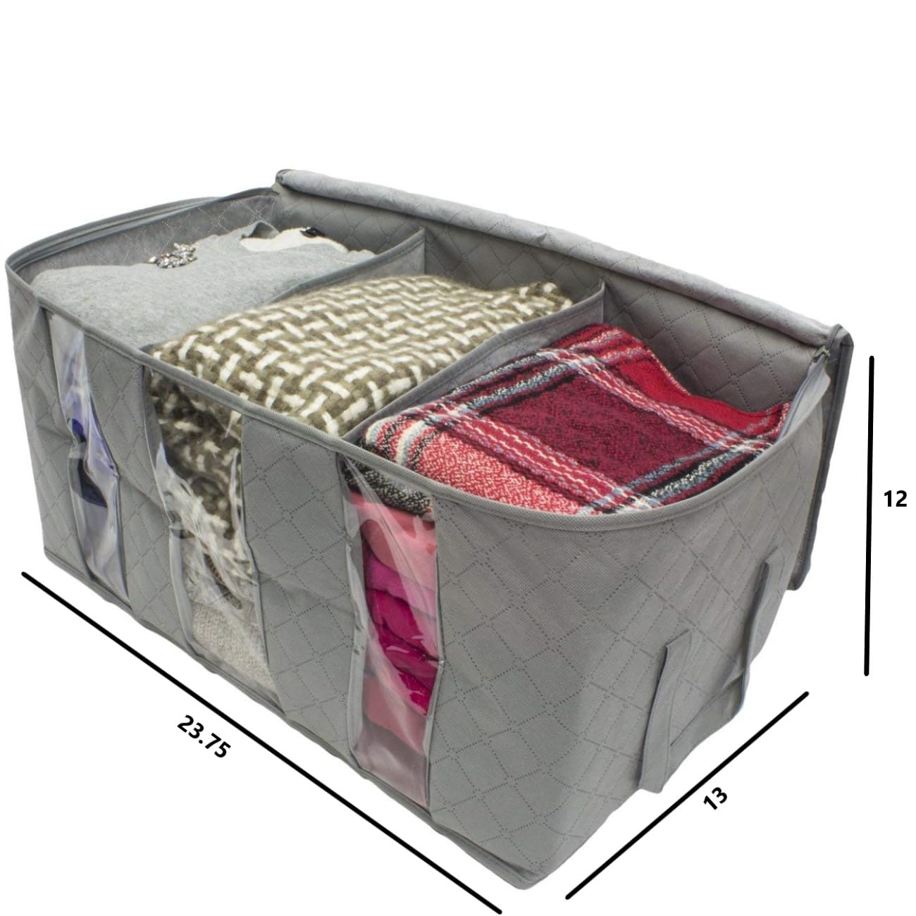 Sorbus Foldable Storage Bag Organizers  3 Sections  Great for Clothes  Blankets  Closets  Bedrooms  and More  2-Pack (Gray)