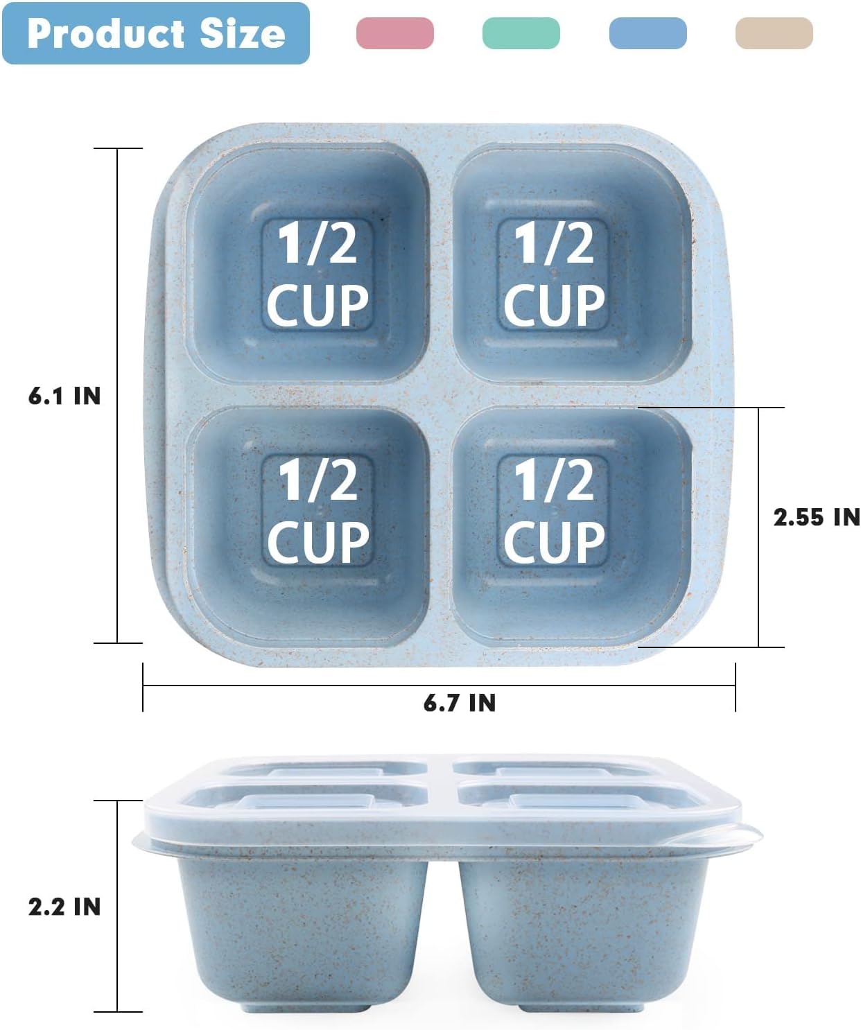 Ozazuco 4 Pack Snack Containers, Divided Bento Snack Box, 4 Compartments Reusable Meal Prep Lunch Containers For Kids Adults, Fo