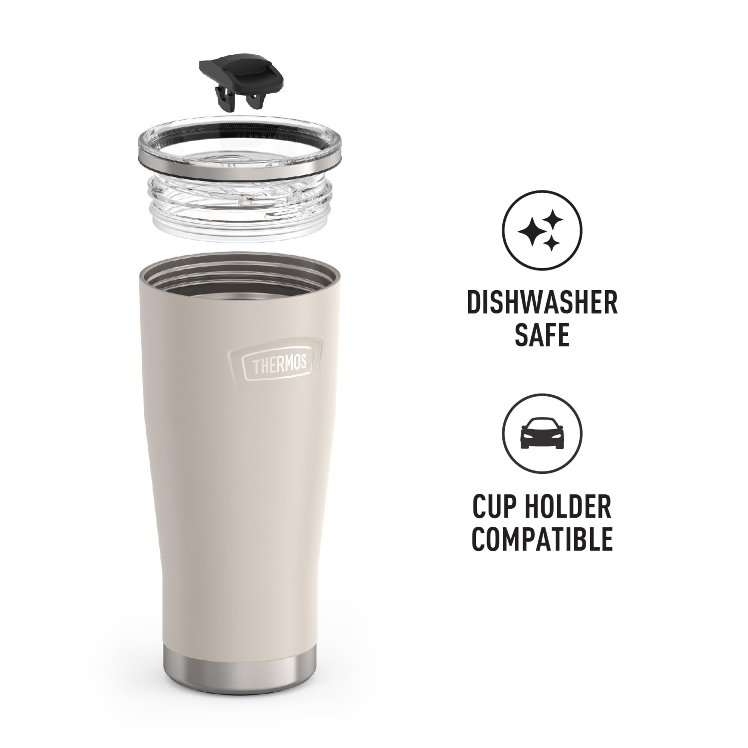 Thermos Icon Series Stainless Steel Cold Tumbler With Slide Lock, 24 Ounce, Sandstone