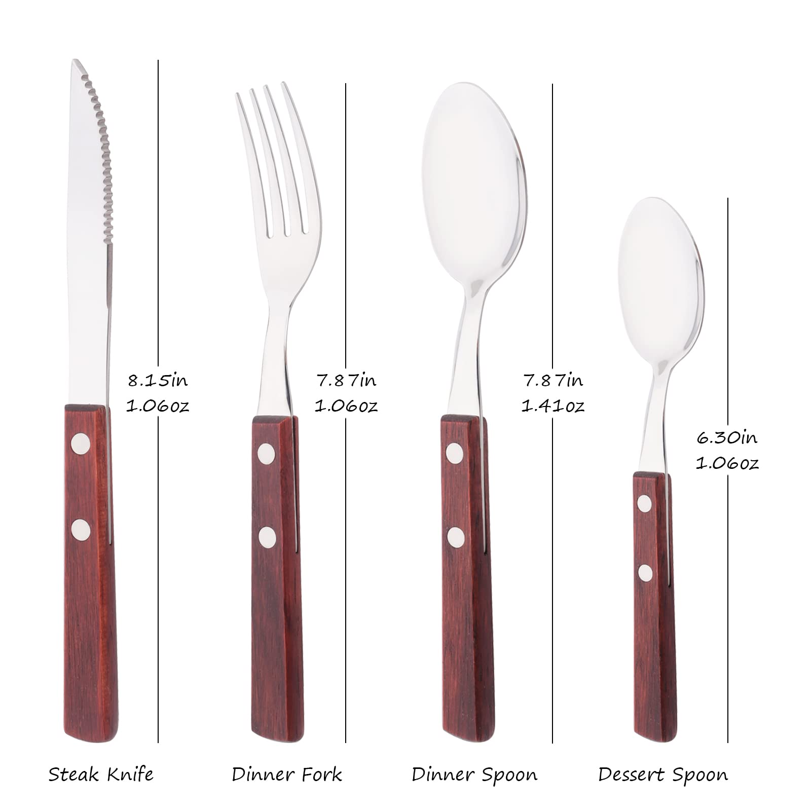 Uniturcky 8-Piece Dinner Forks Set, 304 Stainless Steel Forks With Natural Wood Handle, Reddishbrown Wood Handle Flatware, 7.9 I