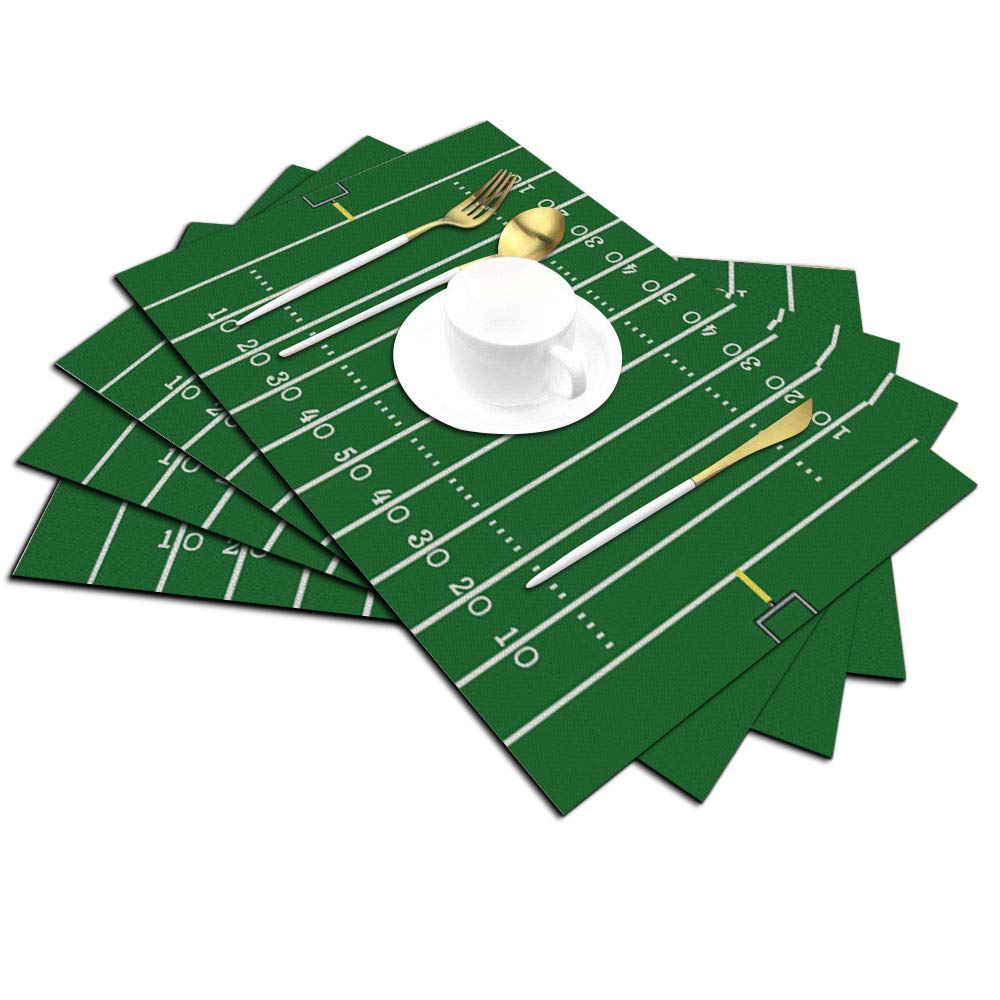 Football Field Placemats Set Of 4, Green Football Field Placemats Heat Resistant For Dining Table Non-Slip 18X12 Inches