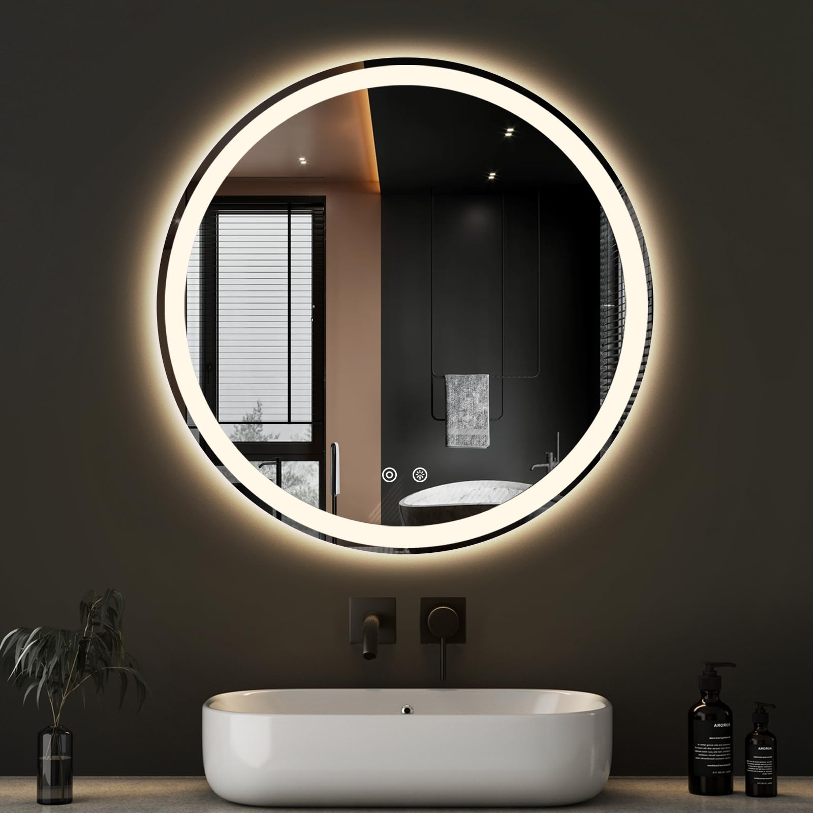 NEWBULIG 28 Inch Round LED Bathroom Wall Mirror with Lights, Light up Vanity Bathroom Mirror for Over Sink, Anti-Fog and Dimmabl