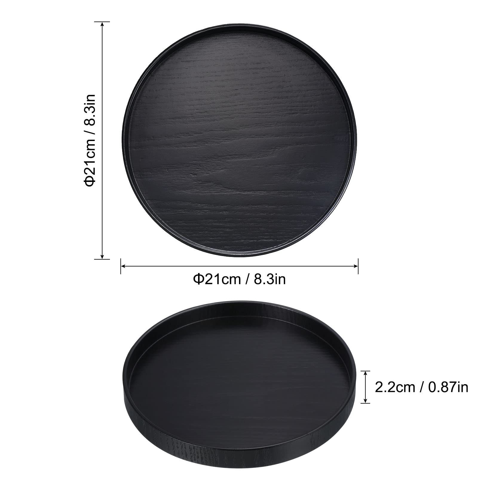 Patikil Wood Serving Tray 8 Inch, Round Decorative Platter For Home Decor Kitchen Table Candle Holder, Black