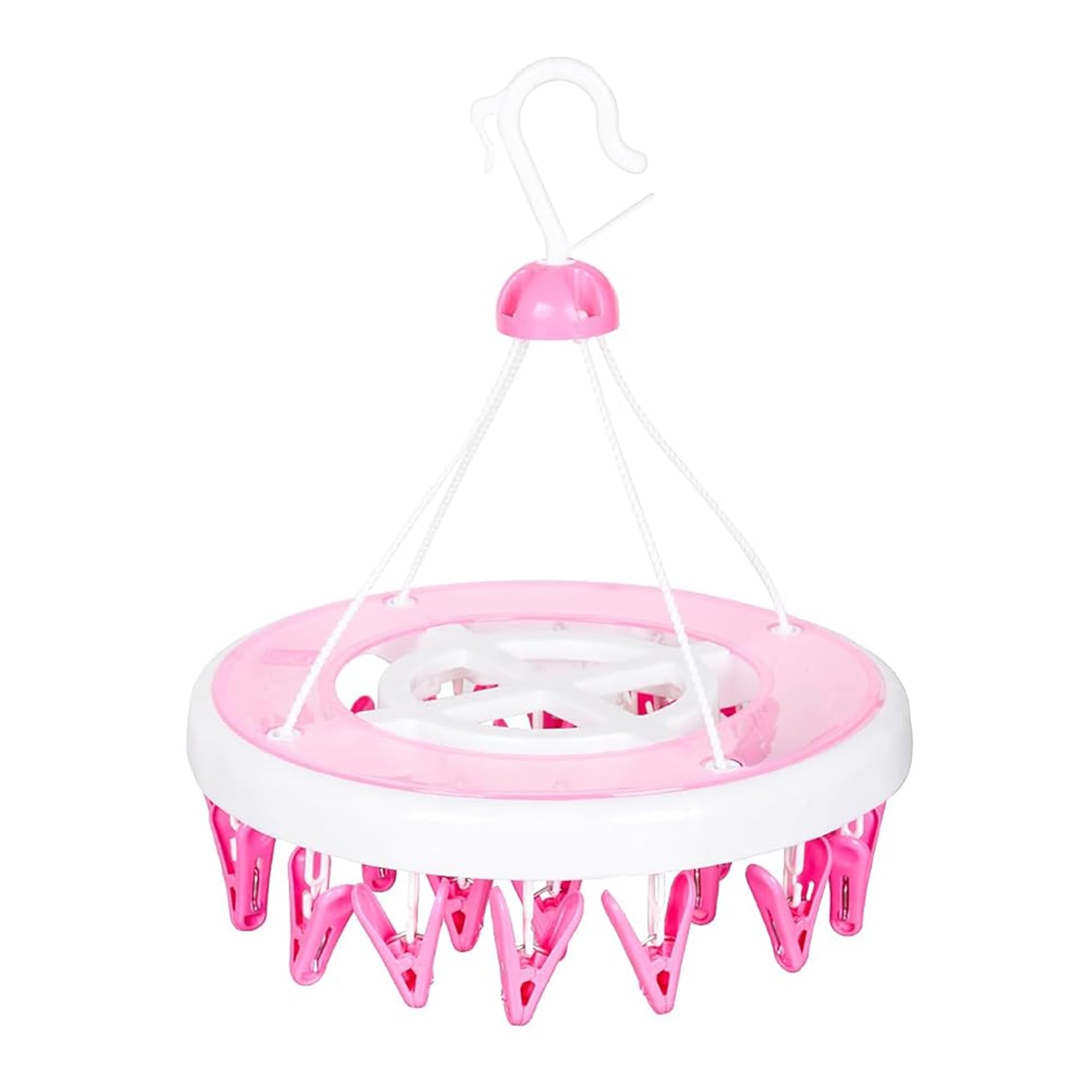Kuber Industries Cloth Drying Hanger | 24 Clips Baby Drying Pegs | 360 Degree Rotatable Hanger | Clip Round Drying Stand For Clo