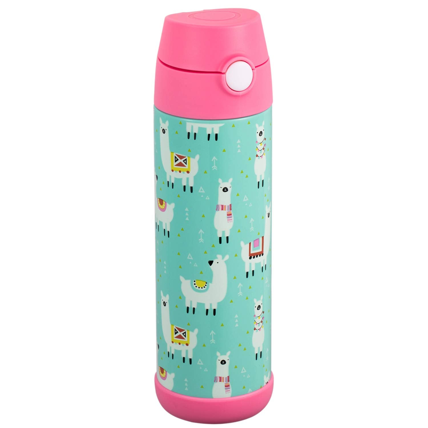 Snug Kids Water Bottle - Insulated Stainless Steel Thermos With Straw (Girlsboys) - Llamas, 17Oz