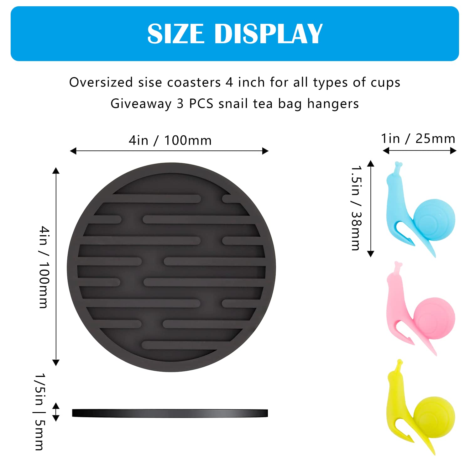 Coasters For Drinks, Silicone Coasters For Coffee Table 6 Set, Non-Slip, Heat Resistant Coasters Fit All Cups, For Bar, Wooden T