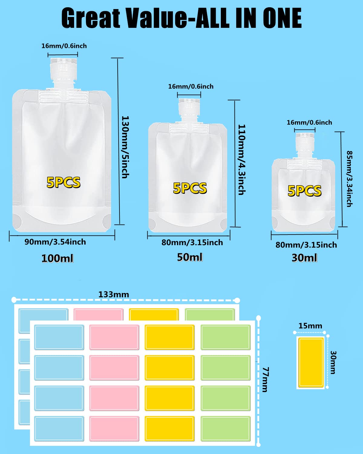 Sequhitku 17 Pack Travel Pouches For Toiletries,Tsa Approved,Travel Size Portable Containers,Stand Up Pouch,Refillable Travel Ac