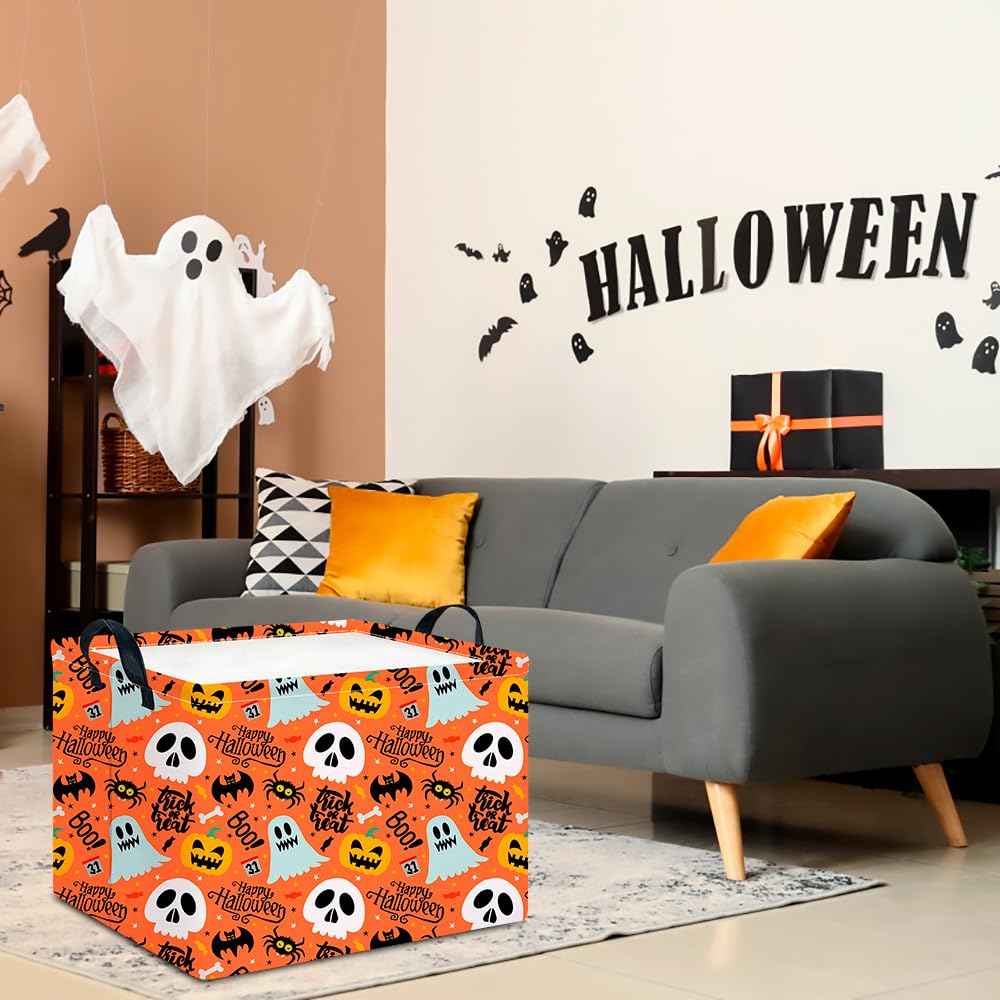 CLOCOR Rectangular Storage Basket,Collapsible Cute Pattern Storage Bin,Waterproof Books Box with Handles,Gift Basket(Spooky Hall