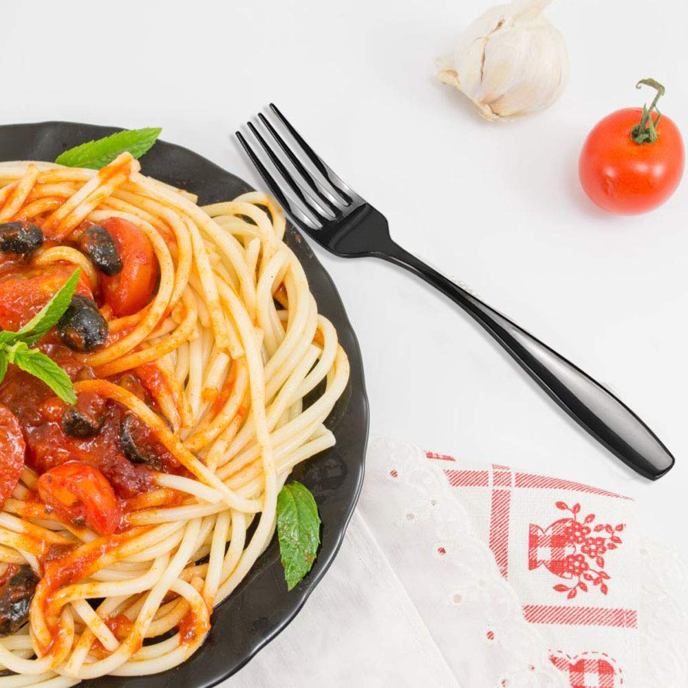 Wekioger 50 Pieces Stainless Steel Dining Flatware, Black Silverware Place Setting For 10