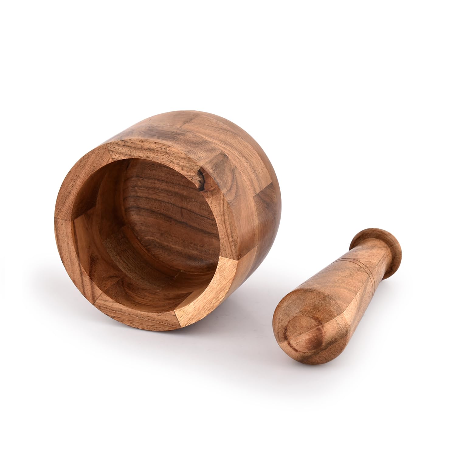 Samhita Handmade Acacia Wood Mortar And Pestle Perfect For Grinder For Herbs, Garlic, Walnut Spices & Kitchen Essentials Usage