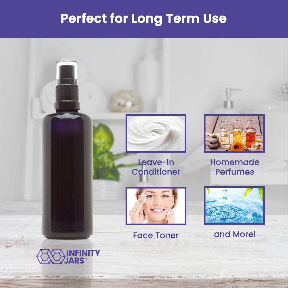 Infinity Jars 100 Ml (3.4 Fl Oz) Black Ultraviolet Glass Fine Mist Spray Bottle Cleaning Products Refillable Containers Homemade